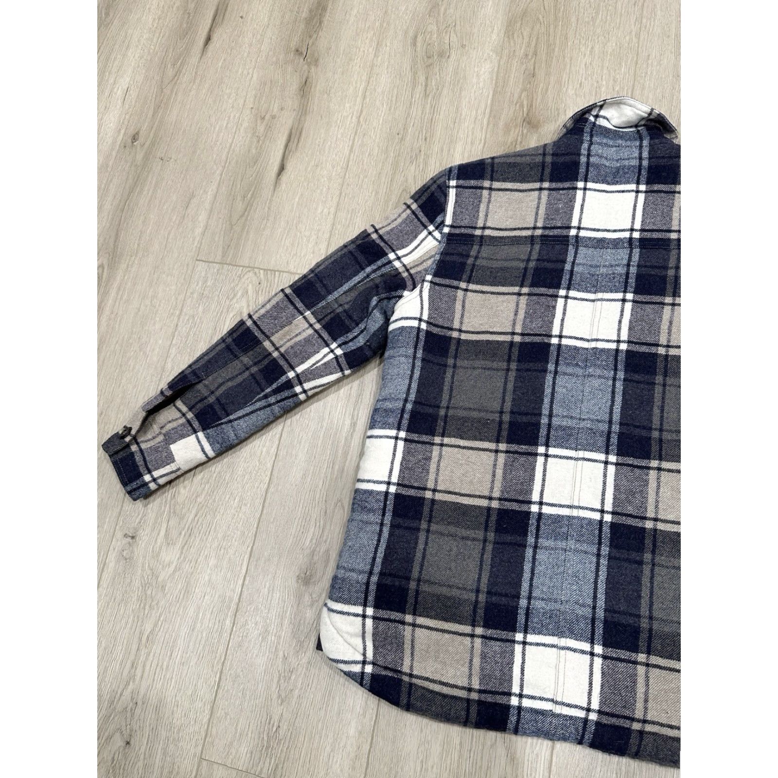 Vintage Jenni Kayne Farmhouse Shearling Lined Chore Jacket XS Wool Navy Plaid Size XS / US 0-2 / IT 36-38 - 7 Thumbnail