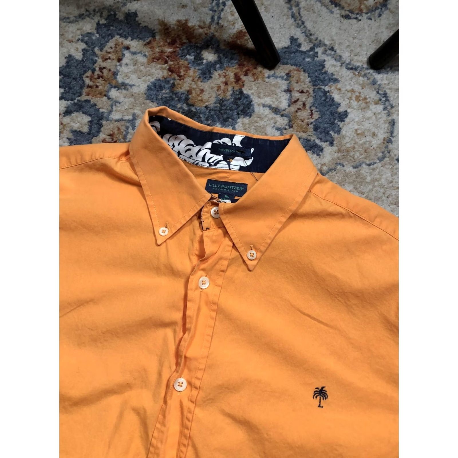 Lilly Pulitzer VINTAGE Lilly Pulitzer Shirt Mens XL Orange Button Down Palm Beach Poplin Palm Tree Size US XL / EU 56 / 4 - 7 Thumbnail