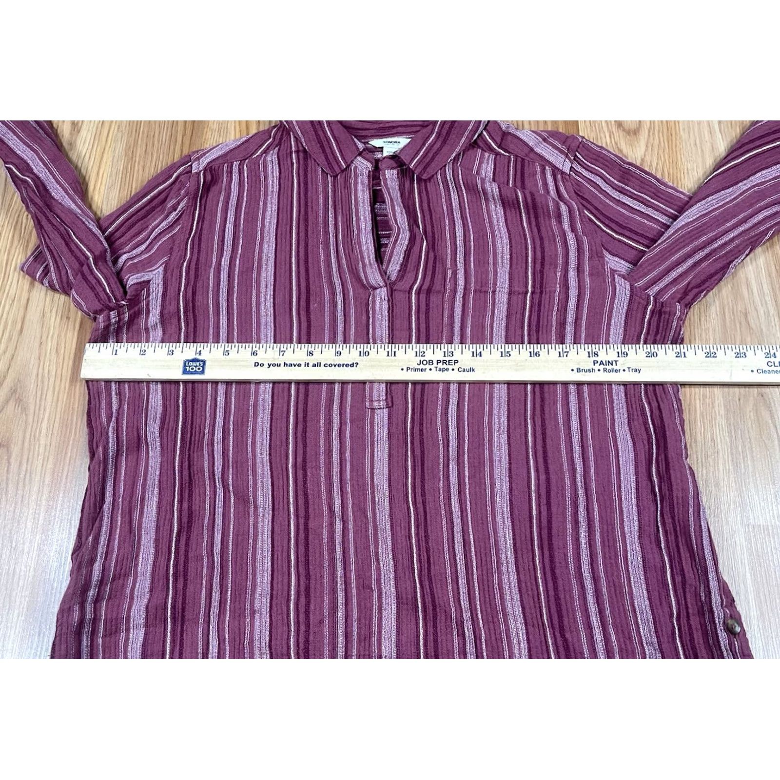 Vintage Sonoma Top Womens M Medium Striped Tunic Blouse Long Sleeve Shirt Cotton Rayon Blended Red Womens Shirt Tunic Blouse Casual V-Neck/Regular Fit - Size M / US 6-8 / IT 42-44 - 5 Thumbnail