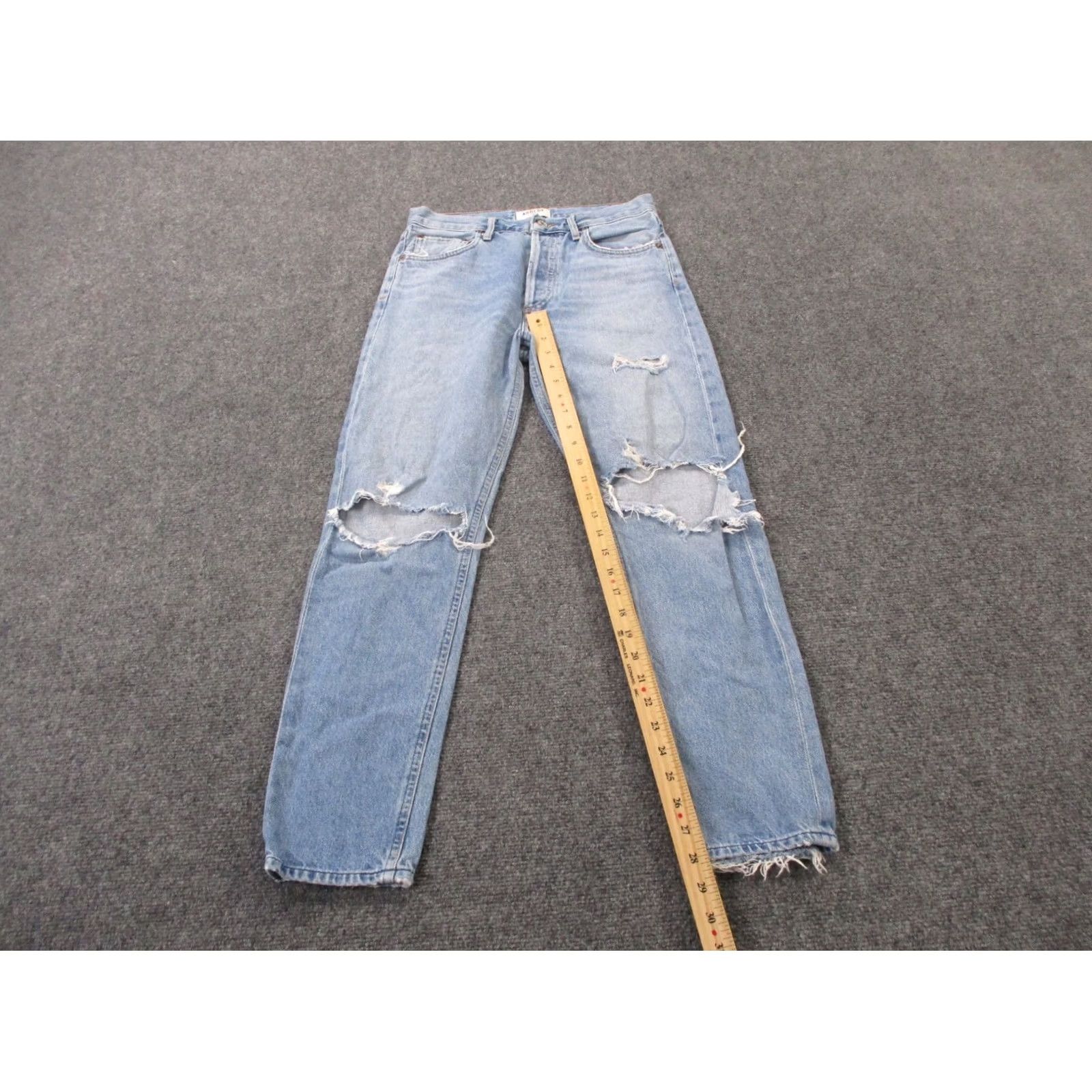 Agolde AGOLDE Jeans Womens 26 Mid Rise Straight Loose Fit Distressed Denim Blue 28in Inseam Regular Stretch Pants Womens Jeans Size 28" / US 6 / IT 42 - 3 Thumbnail