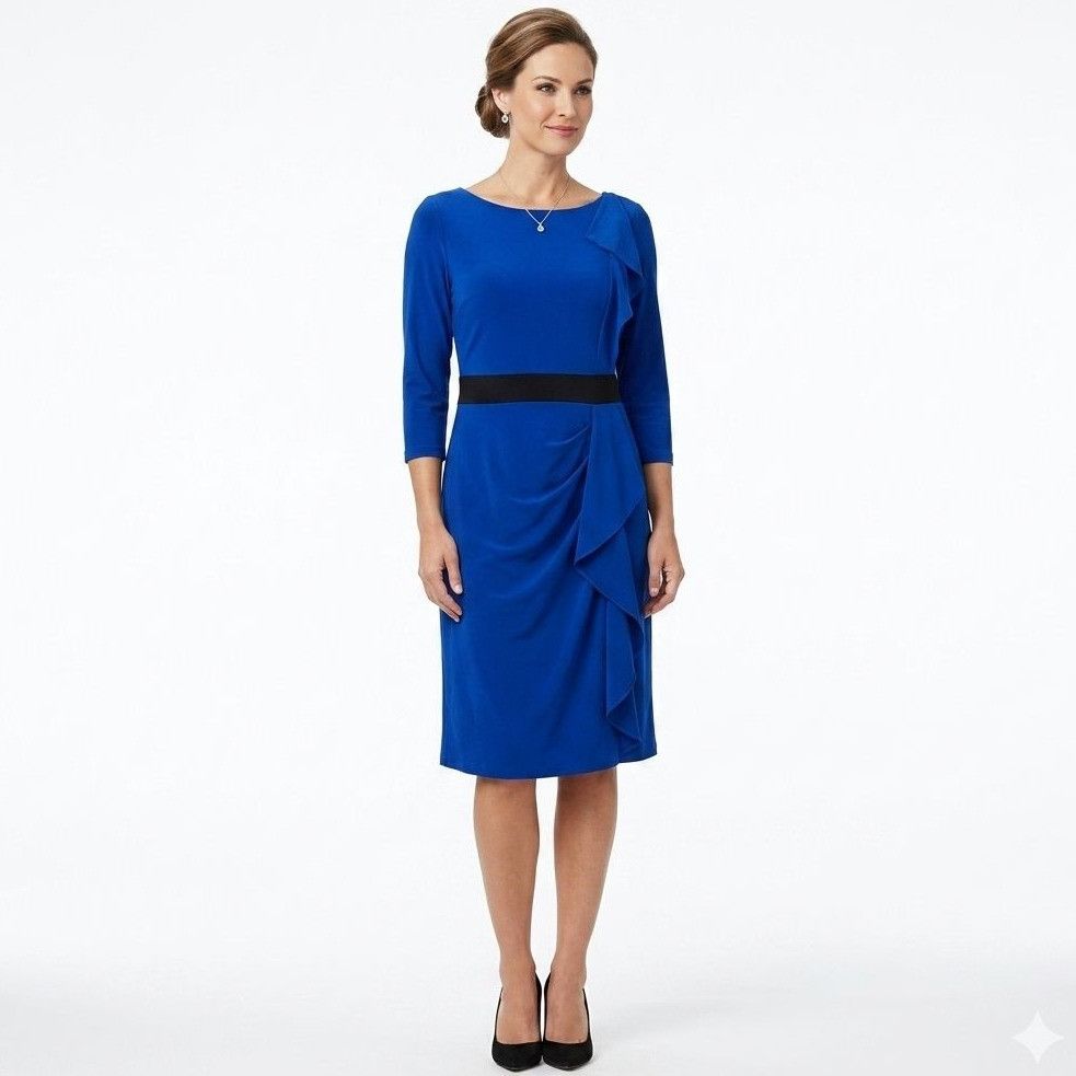 Other Kay Unger Sheath Dress Women Size 14 Blue 3/4 Sleeve Office Size XL / US 12-14 / IT 48-50 - 1 Thumbnail