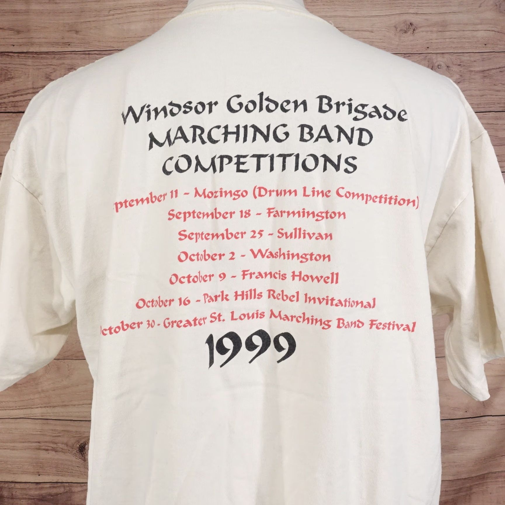 Gildan VINTAGE Gildan T-Shirt Windsor Golden Brigade 1999 Marching Band Ornithology XL White Unisex Adults Size US XL / EU 56 / 4 - 6 Thumbnail
