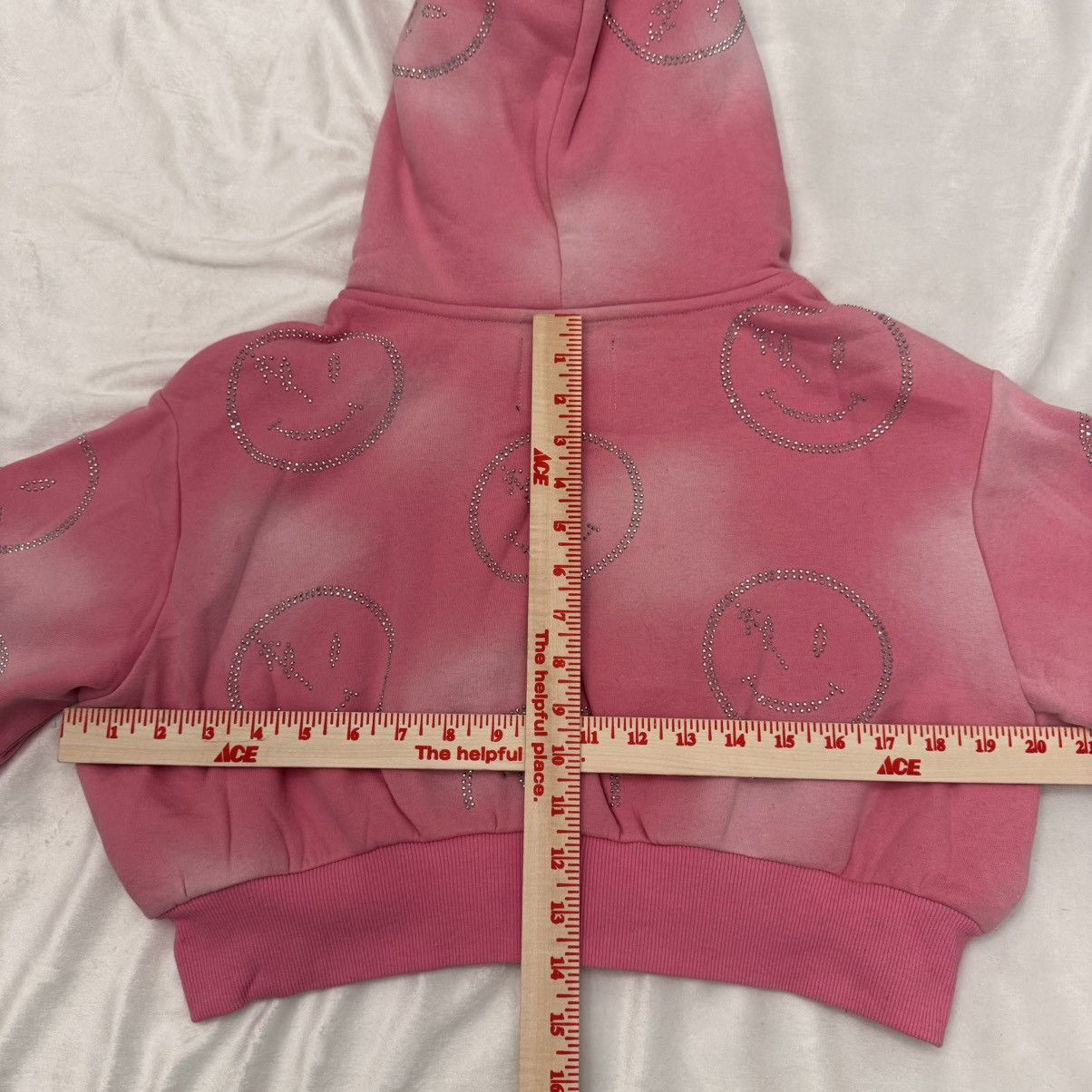 RETROVERT RETROVERT Women's Rhinestone Smiley Zip Up Cropped Hoodie Size M / US 6-8 / IT 42-44 - 8 Thumbnail