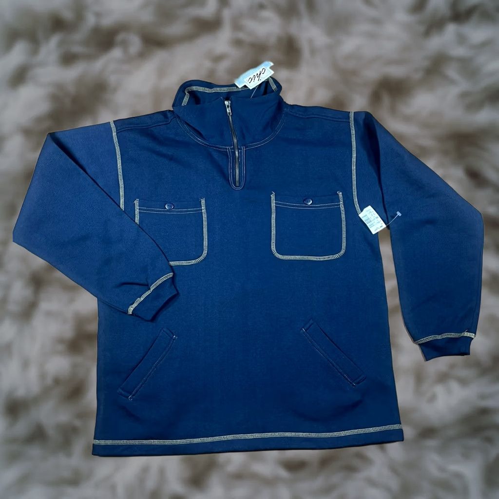 Vintage Chic Navy Blue Long Sleeve 1/4 Zip Pullover Sweater Mens M Cotton Polyester SHIRT Pullover Zipper Mens Size US M / EU 48-50 / 2 - 1 Thumbnail
