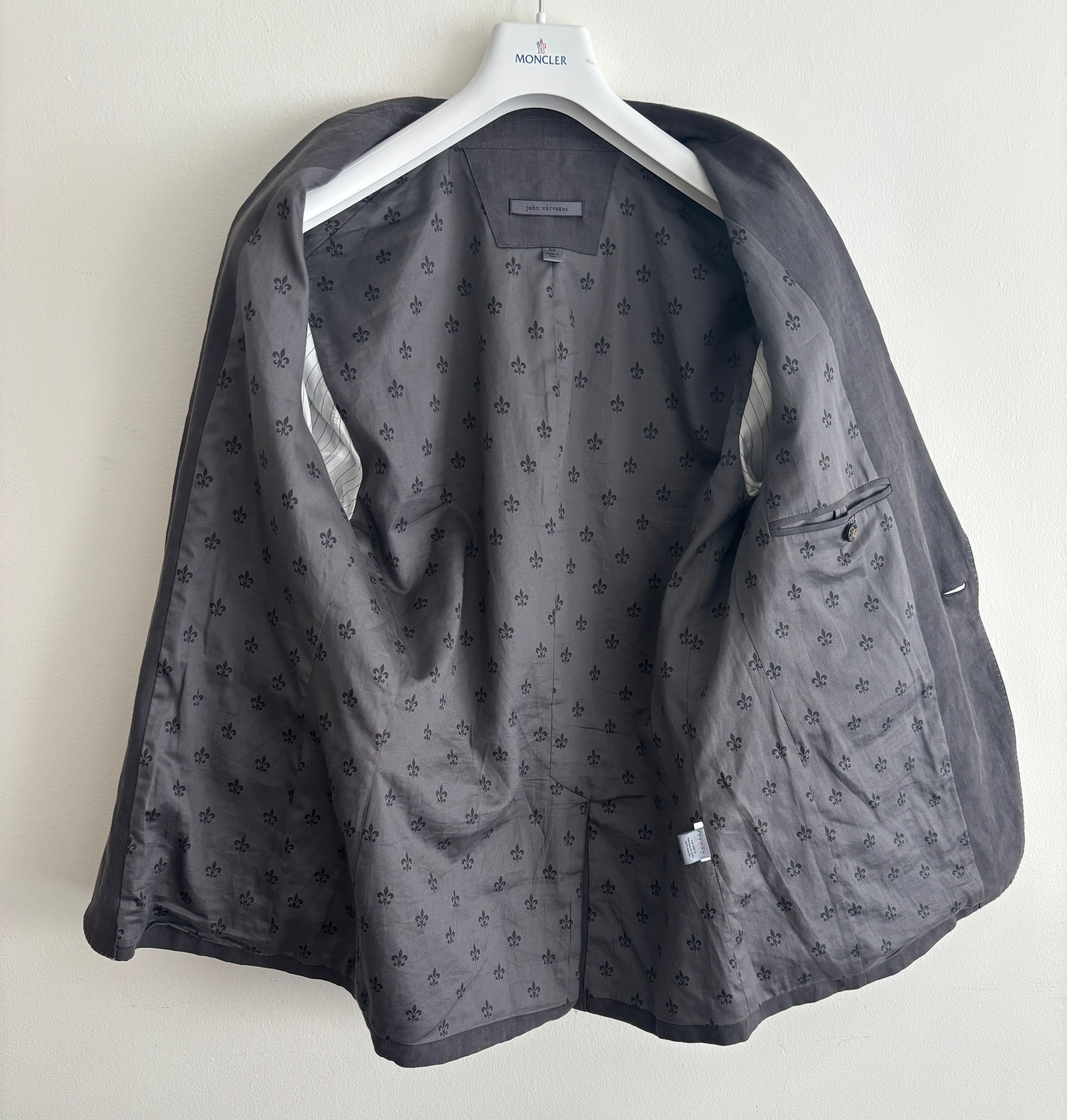 John Varvatos Grey/Brown Peak Lapel Single Button Linen Sport Coat - 40 Size 40R - 4 Thumbnail