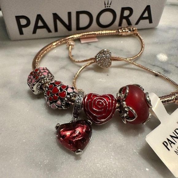 pandora Pandora Genuine ROSE GOLD SLIDER Chain Bracelet, Love & Hear Size ONE SIZE - 4 Thumbnail