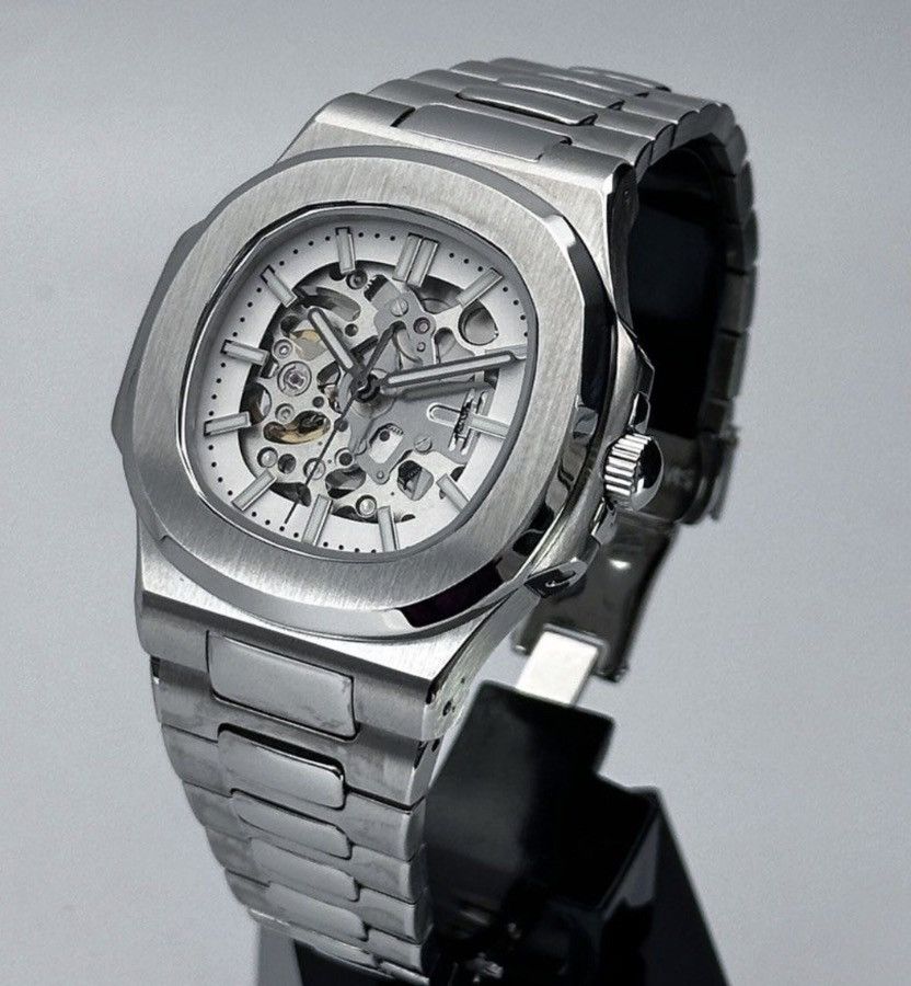 Seiko Mod Nautilus White Sketon Dial Steel Watch NH35 41mm