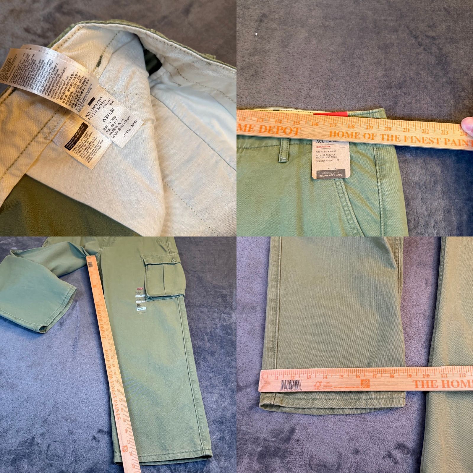 Levi's Levi's Ace Cargo Pants Mens 38x30 Olive Green 100% Cotton Relaxed Tapered NWT Size US 38 / EU 54 - 8 Thumbnail