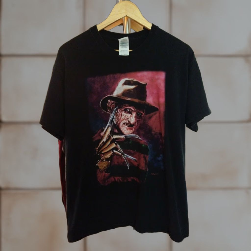 VINTAGE Freddy Kreuger Scary Nightmare On Elm Street Halloween T Shirt L Black Mens Short Sleeve Cotton 2013