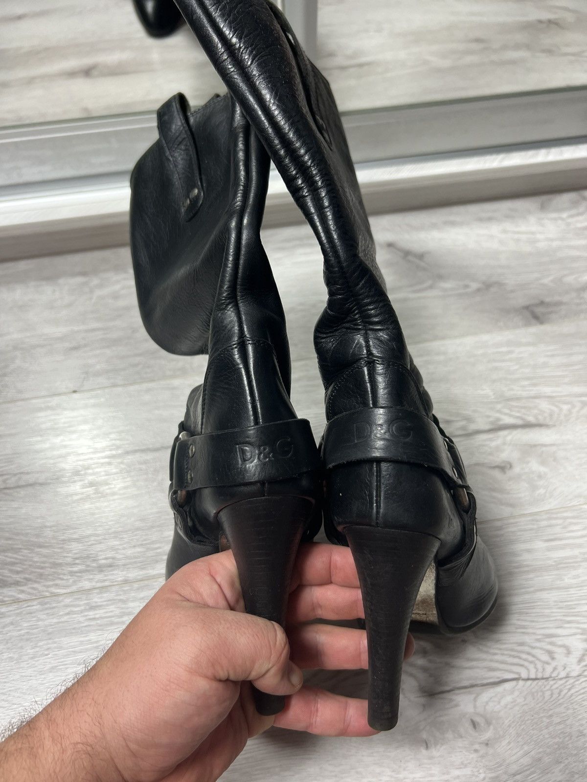 Dolce & Gabbana Dolce Gabbana Black Leather High Heel Boots D&G Y2K Style Size US 7.5 / IT 37.5 - 22 Thumbnail