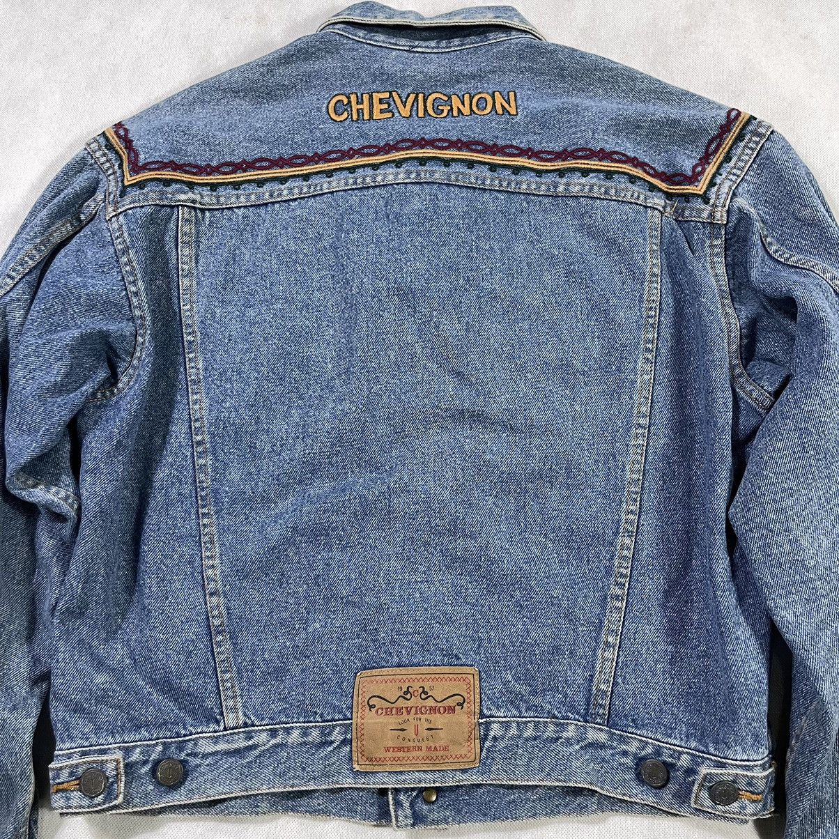 Rare!! Vintage CHEVIGNON Conquest Embroidery Denim Jacket
