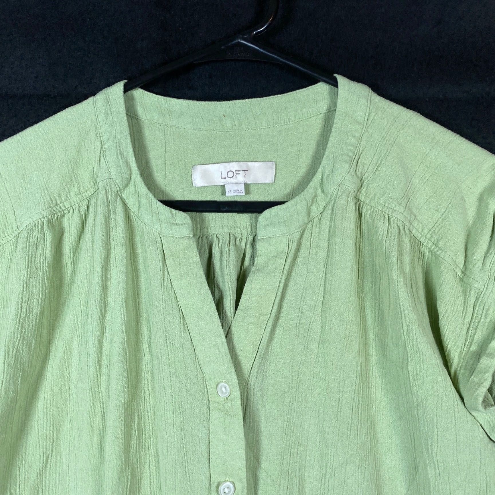 Loft LOFT Womens Blouse Green Cap Sleeve Button Down VNeck Linen Blend Stretch XS Size XS / US 0-2 / IT 36-38 - 2 Thumbnail