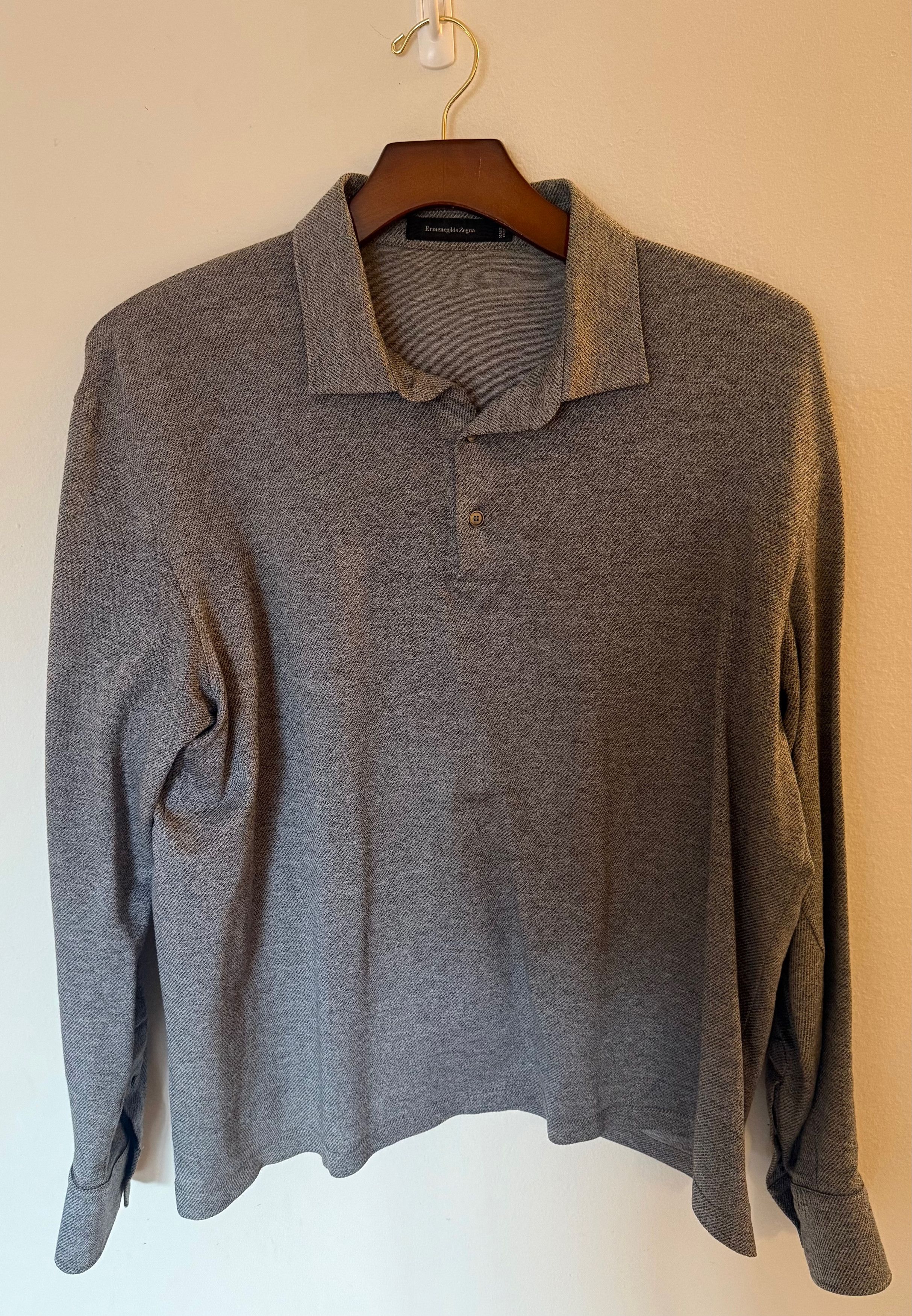 Ermenegildo Zegna Ermenegildo Zegna Long Sleeve Polo Shirt Size US XL / EU 56 / 4 - 1 Thumbnail