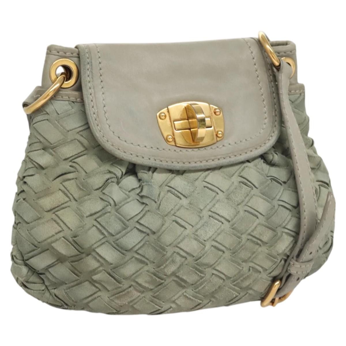 Miu Miu Shoulder Bag Suede Light Blue Gold Auth 116443 in Light Blue/Gold, Women's