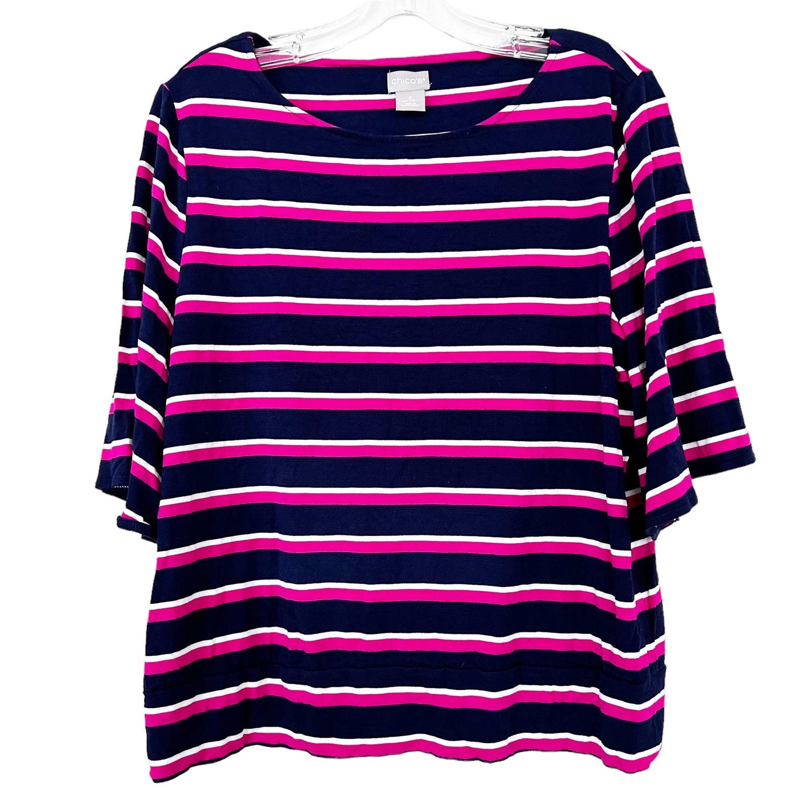 Other Chico's Pink Blue Striped Shirt Sz L Size L / US 10 / IT 46 - 1 Thumbnail