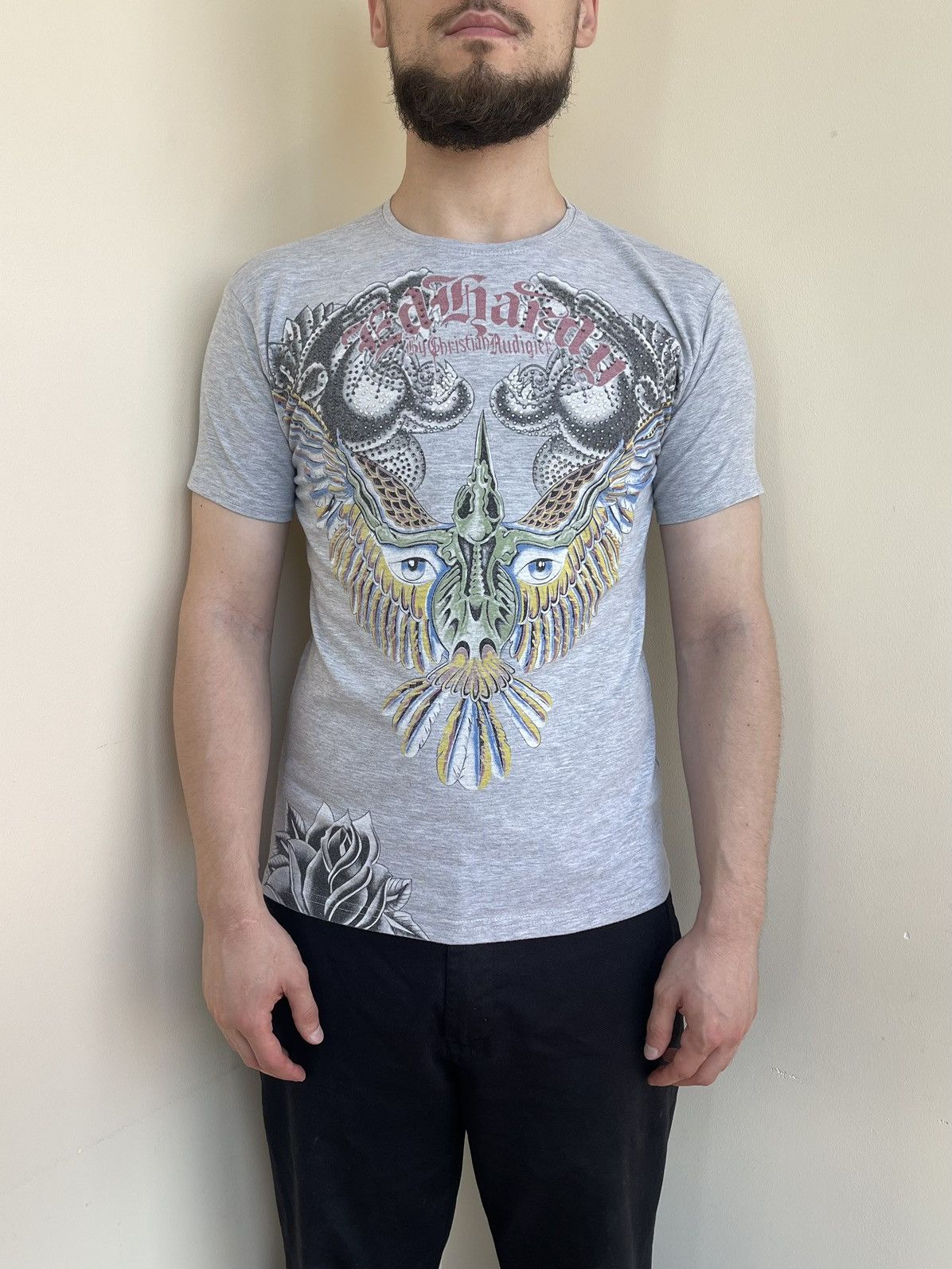 Ed Hardy Slim Fit Tattoo Rhinestone Graphic Print T-Shirt Vintage 00s Size US M / EU 48-50 / 2 - 3 Thumbnail