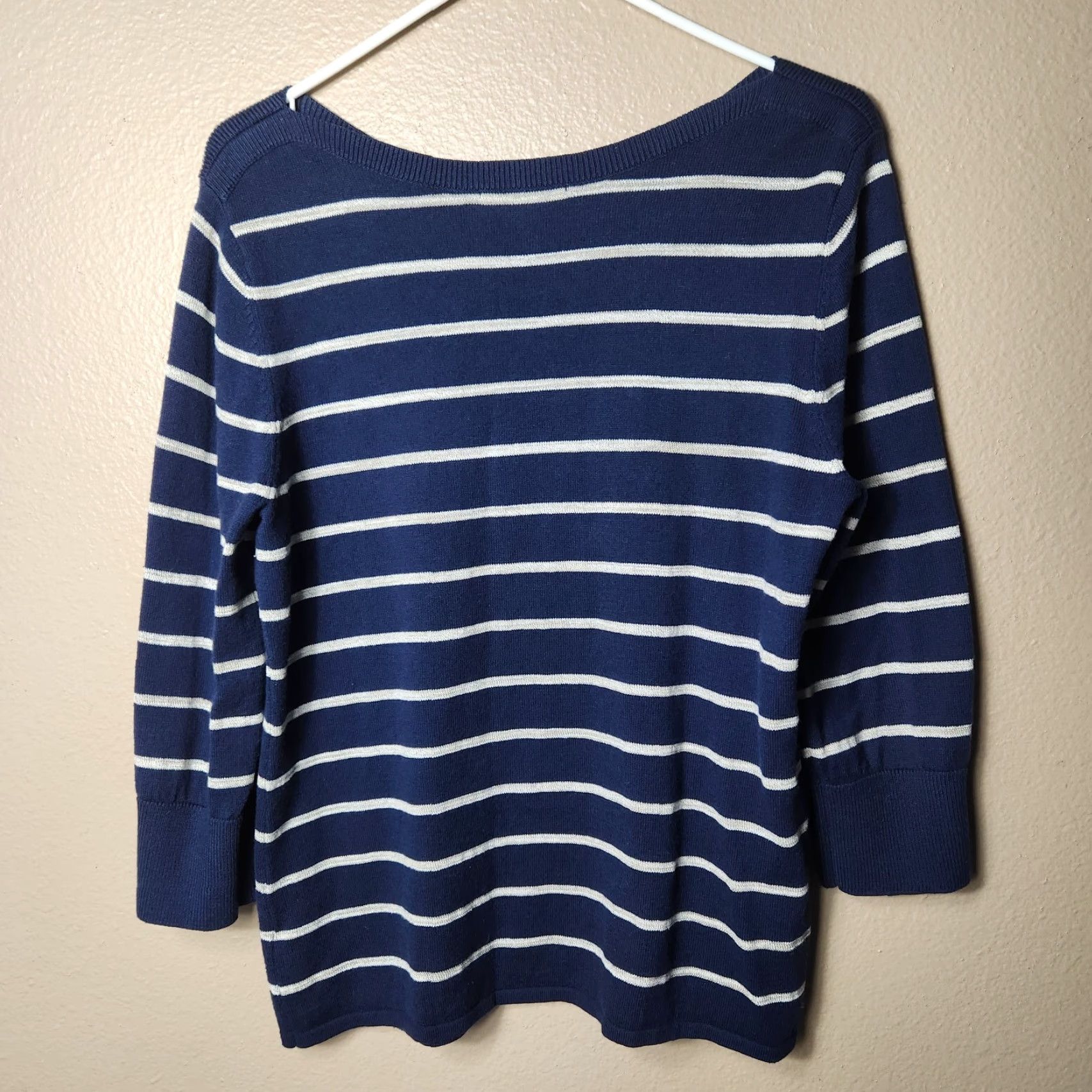 Coldwater Creek VINTAGE Coldwater Creek Stripe Bead Sequin Embellished Navy/Gray 3/4 Slv Sweater-Size M Size M / US 6-8 / IT 42-44 - 7 Thumbnail