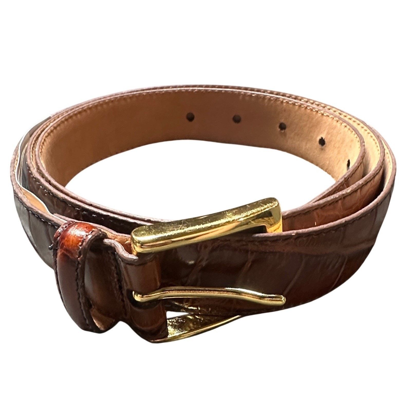 Jos. A. Bank Jos A Bank Brown Crocodile Leather Belt Gold Buckle Size 44 Size 44 - 1 Thumbnail