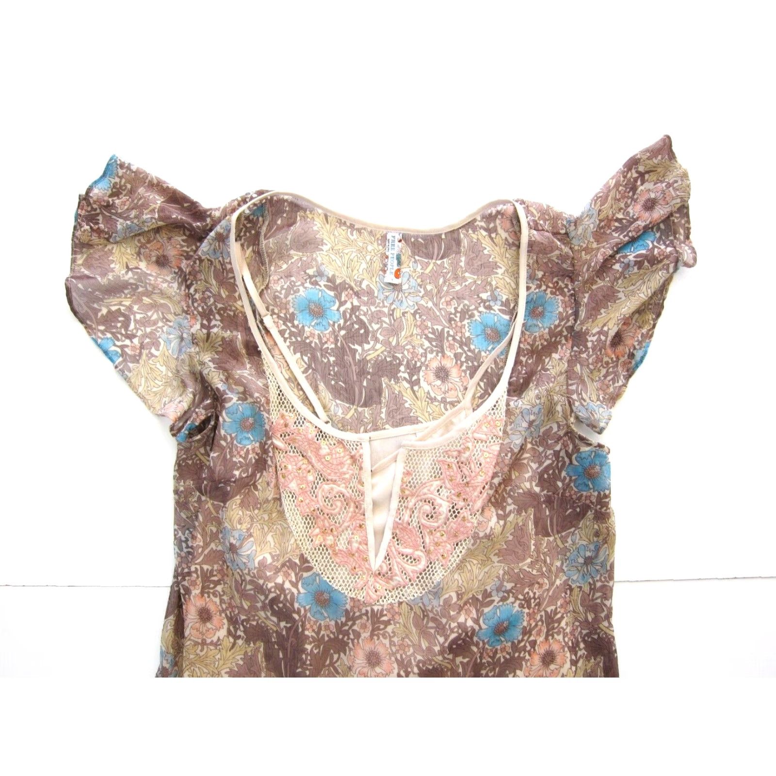 Free People Free People Dress Cap Sleeve Lined Sheer Floral Embroidered Pink 4 Womens Vintage Kaftan A-Line Sundress 90s? Size S / US 4 / IT 40 - 3 Thumbnail