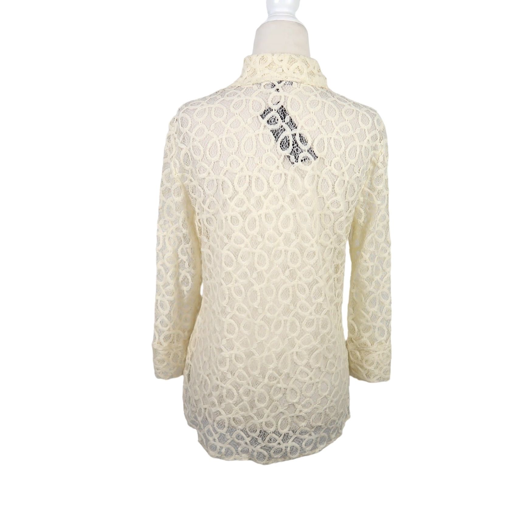 Vintage VINTAGE Notations Cream Sheer Swirl Lace Button-Down Blouse Top M Women Long Sleeve Button-Up Casual 90s Bohemian Cotton Nylon Size M / US 6-8 / IT 42-44 - 4 Thumbnail