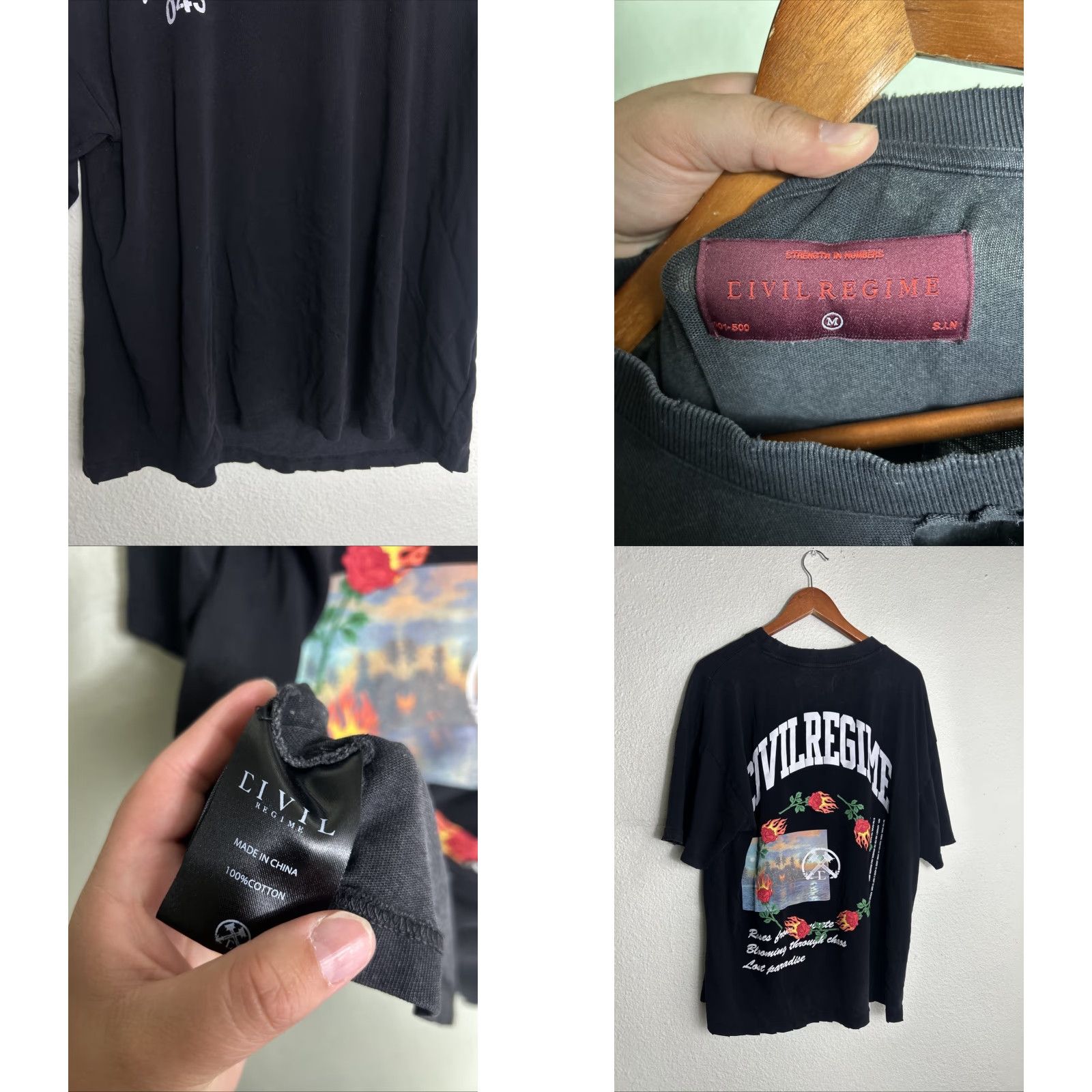 Vintage Civil Regime T-Shirt Mens Size M Black Crew Neck Short Sleeves Eternal Flames Rebel Shirt Size US M / EU 48-50 / 2 - 8 Thumbnail