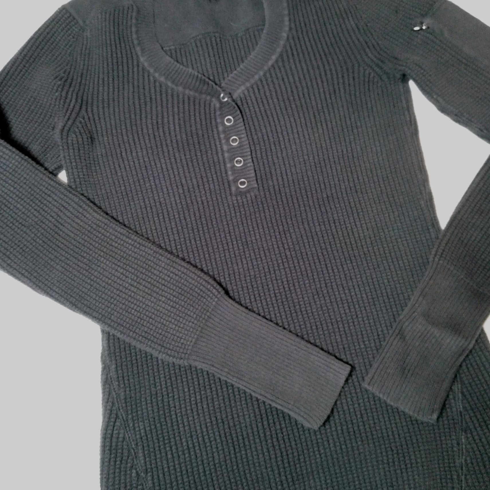 Athleta Athleta Sweater Women Small Slim Thermal Ribbed Knit Snap Organic Cotton Gray Size S / US 4 / IT 40 - 2 Thumbnail