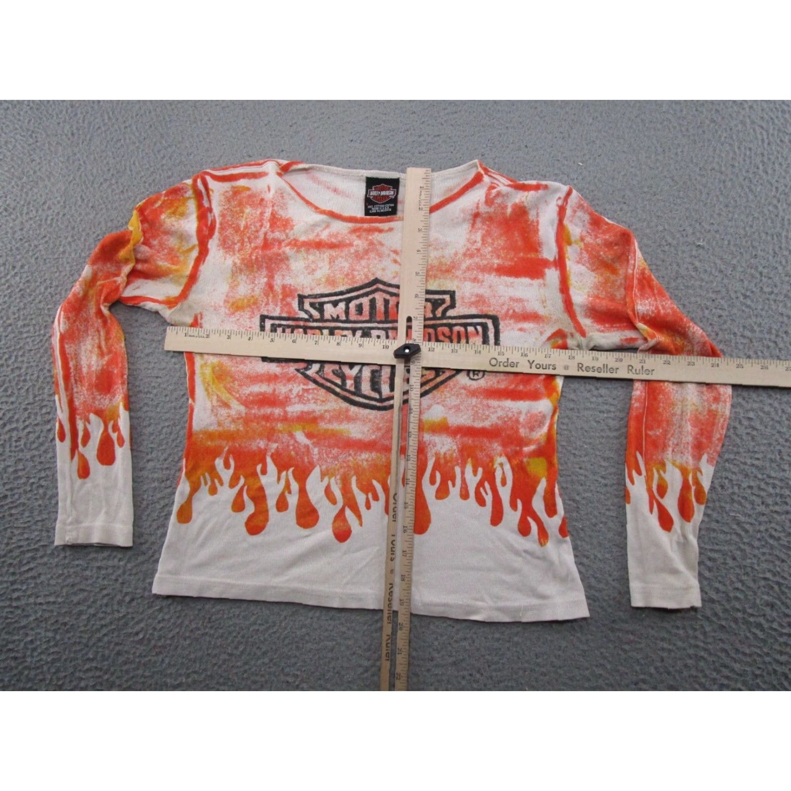 Harley Davidson VINTAGE Harley-Davidson Y2K AOP Flames Womens Size S Long Sleeve Rome Italy READ Shirt Size S / US 4 / IT 40 - 6 Thumbnail