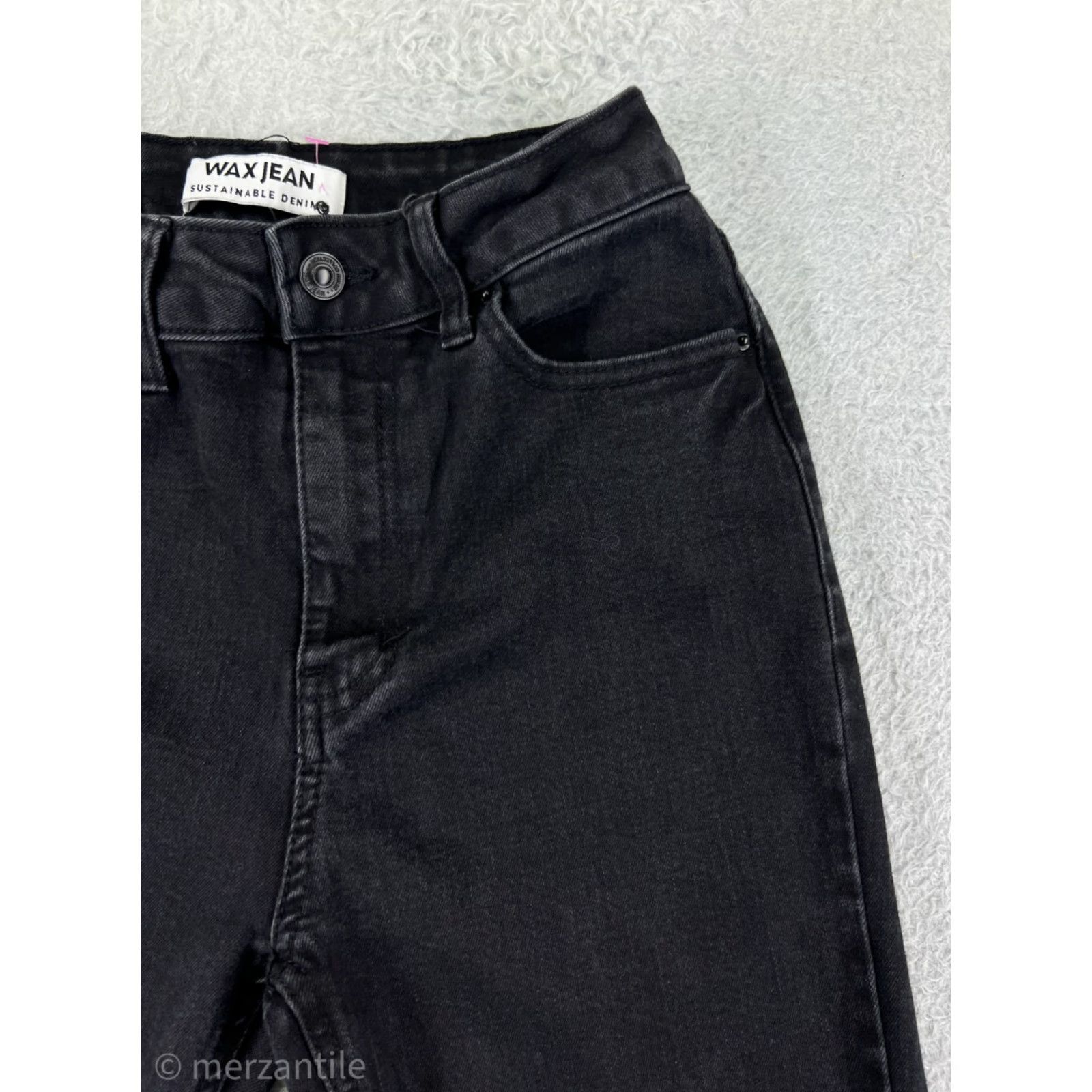 Vintage Wax Jean Jeans Women's Black Cotton Blend Denim Flared Stretch 3 Pockets Mid Rise 30 Inseam 23 Waist Denim Button Logo Embroidered Vintage No N/A Size 26" / US 2 / IT 38 - 7 Thumbnail