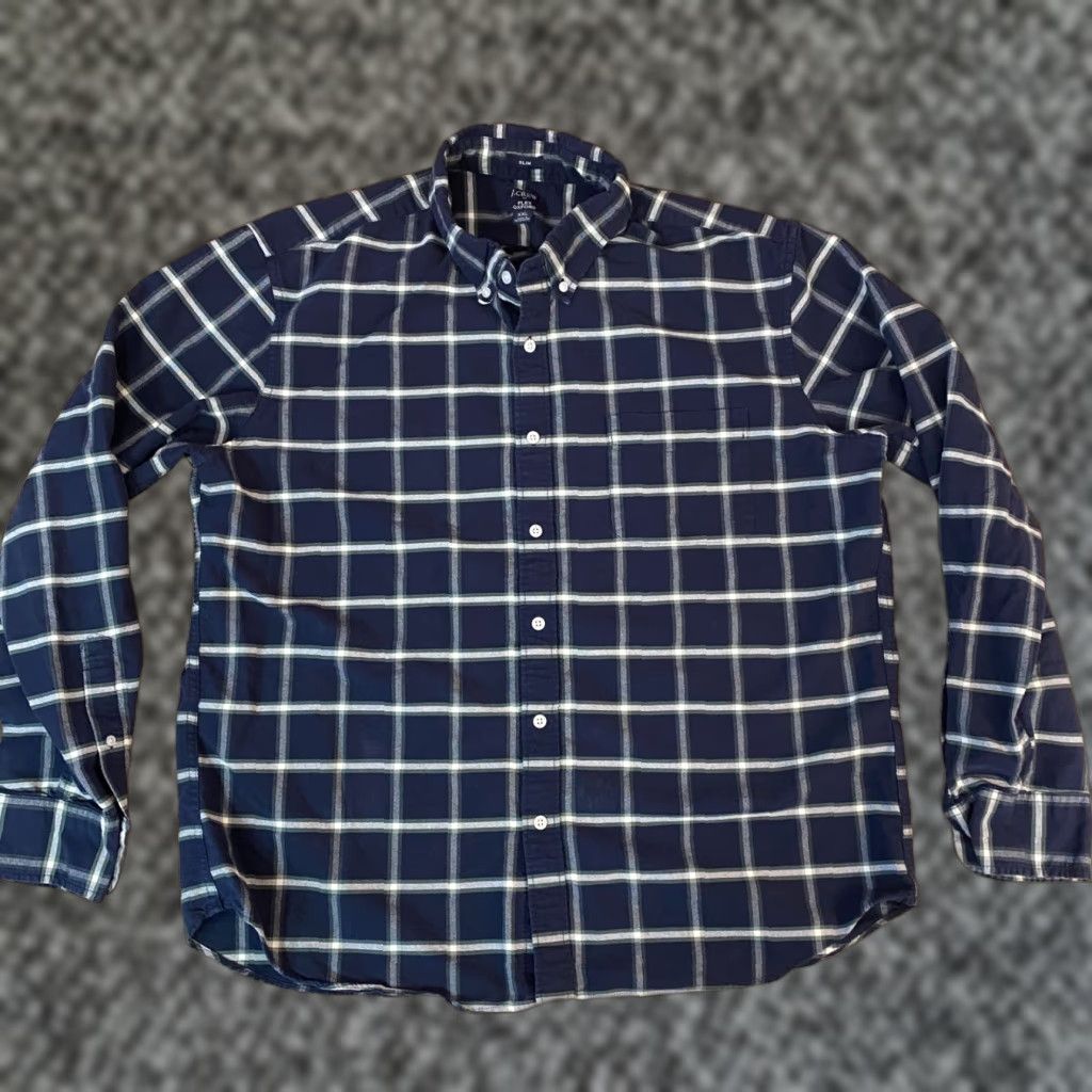 J.Crew J. Crew Oxford Shirt Mens XXL Slim Navy Plaid Button-Down OCBD Size US XXL / EU 58 / 5 - 1 Thumbnail