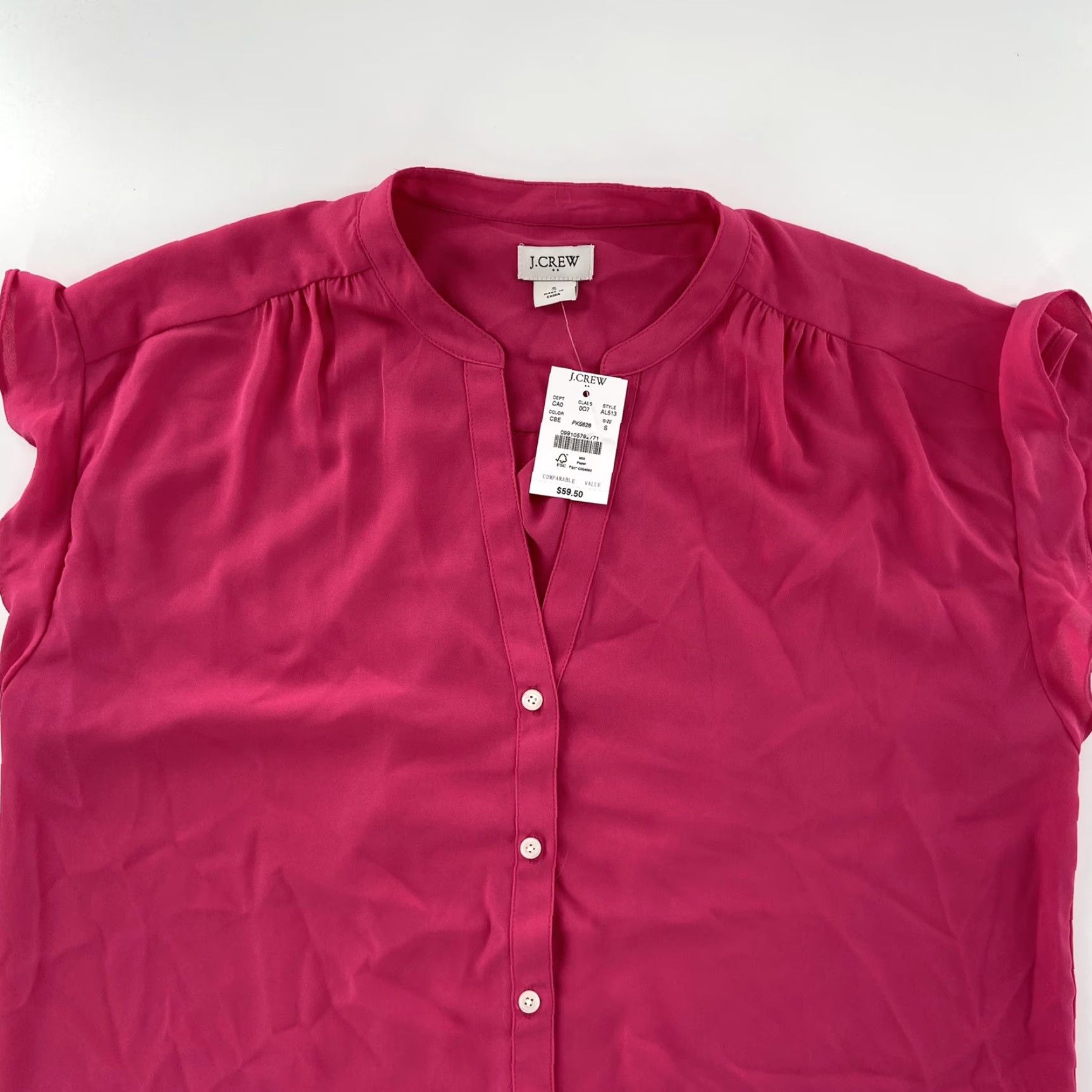 J.Crew J.CREW NEW Women's Pink Ruffle-Sleeve Camp Button Up Blouse Shirt Small V-Neck Sleeve Ruffle Pink Button Up Blouse Size S / US 4 / IT 40 - 3 Thumbnail