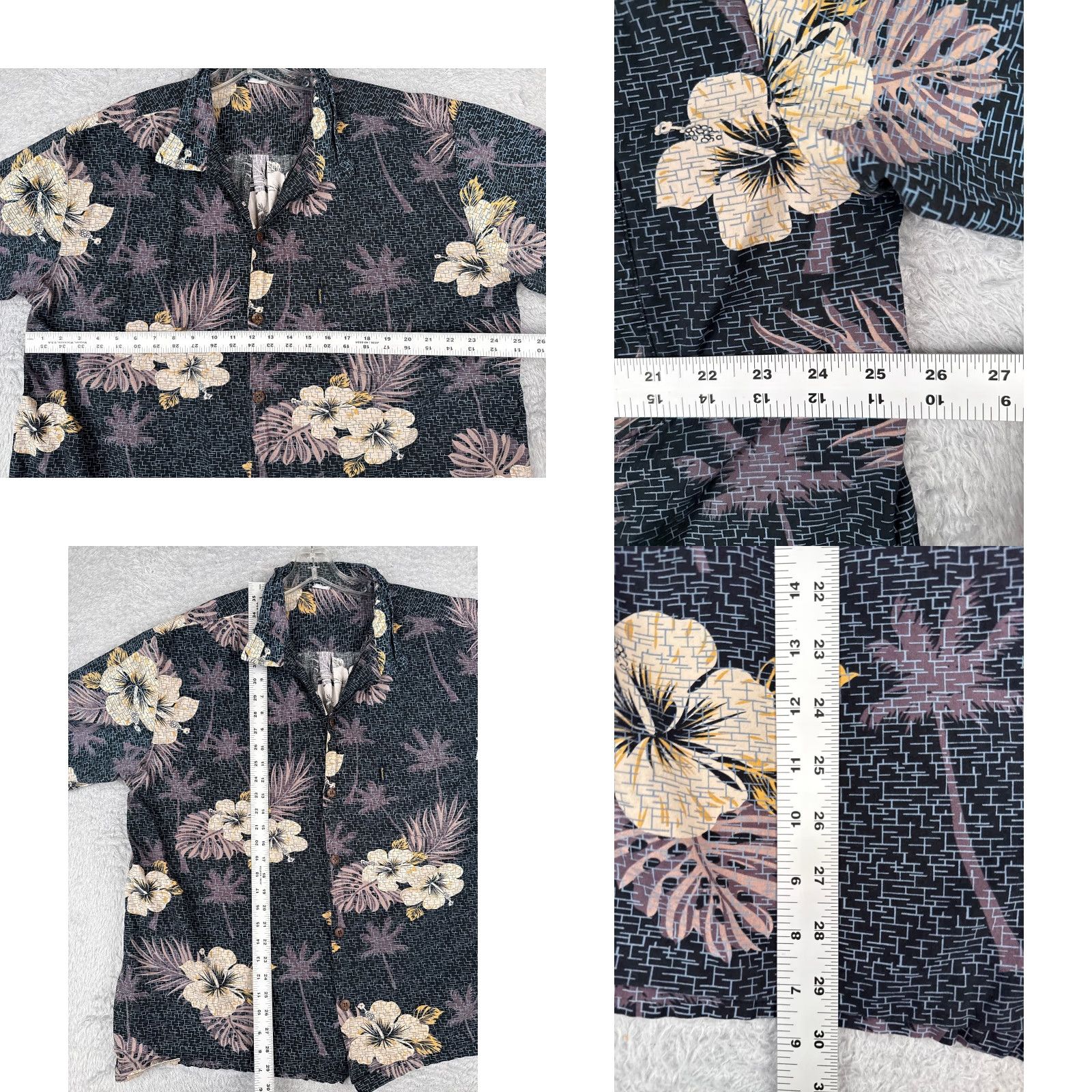 Vintage Palmwave Shirt Men XL Black Yellow Floral Palm Leaf Cotton Hawaiian Button-Up - Resort Vacation Aloha 90s? Size US XL / EU 56 / 4 - 8 Thumbnail