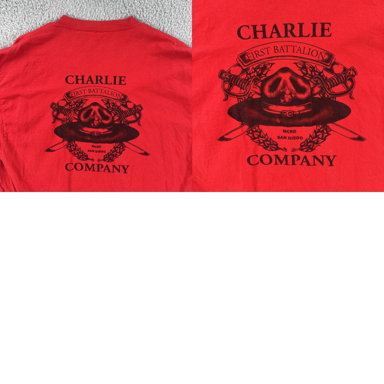 Port & Company VINTAGE Port & Company Shirt Mens XL Red 90s Military Charlie Company First Battalion San Diego Size US XL / EU 56 / 4 - 10 Thumbnail