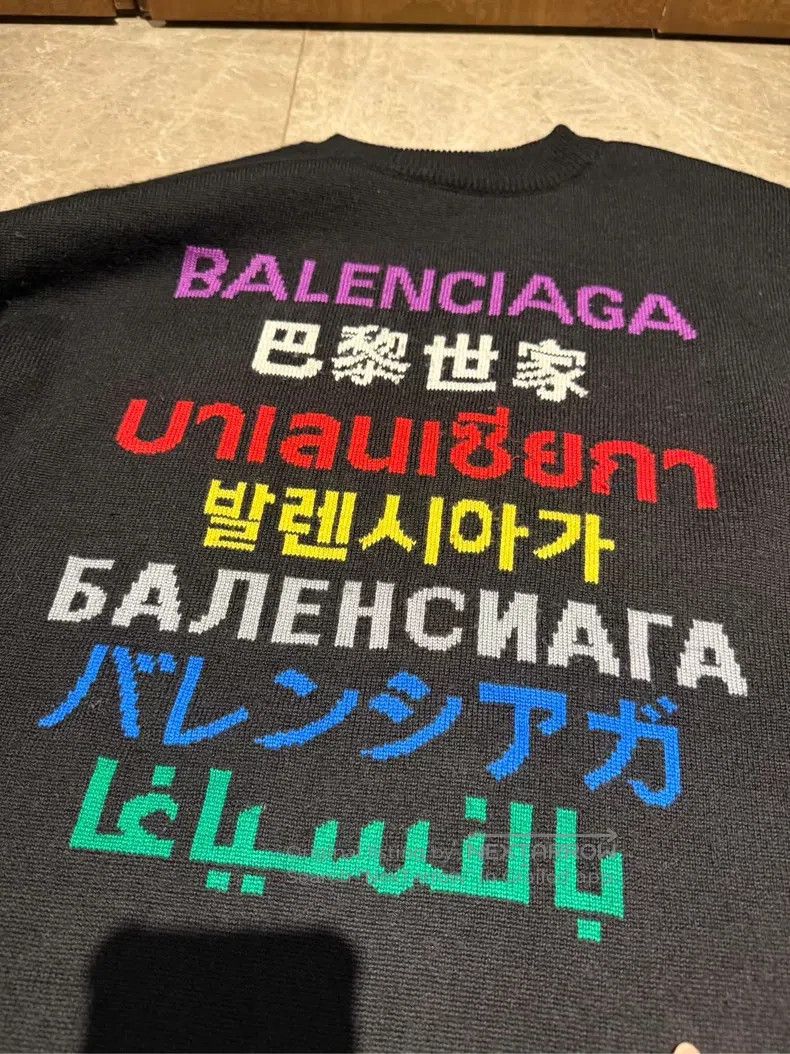 Balenciaga Balenciaga Black Rainbow Multilingual Knit Sweater/Sweatsh Size US L / EU 52-54 / 3 - 2 Thumbnail