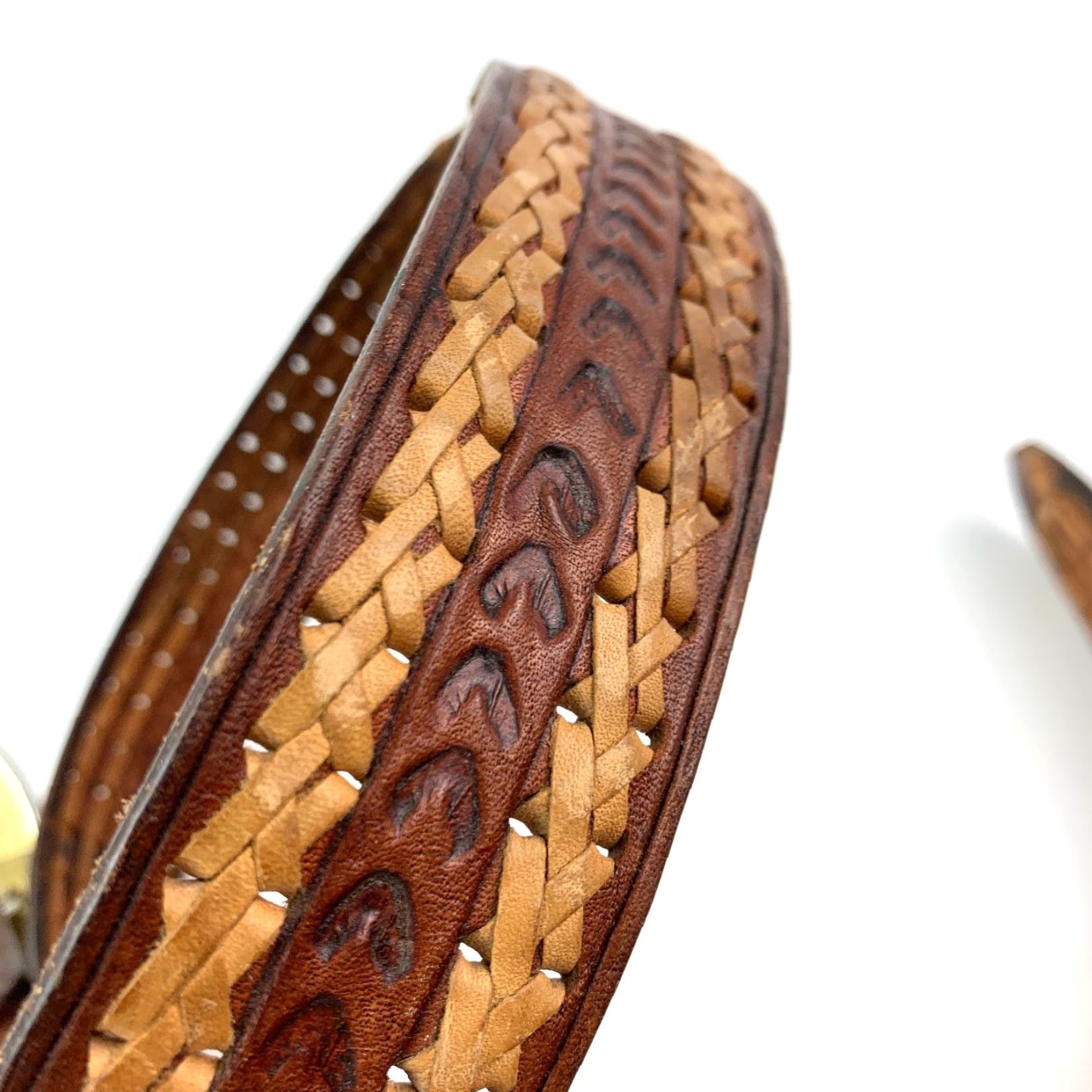 Vintage VINTAGE Braided Woven Leather Western Cowboy Belt Buckle Shriners Size 38 Brown Men Size 38 - 7 Thumbnail