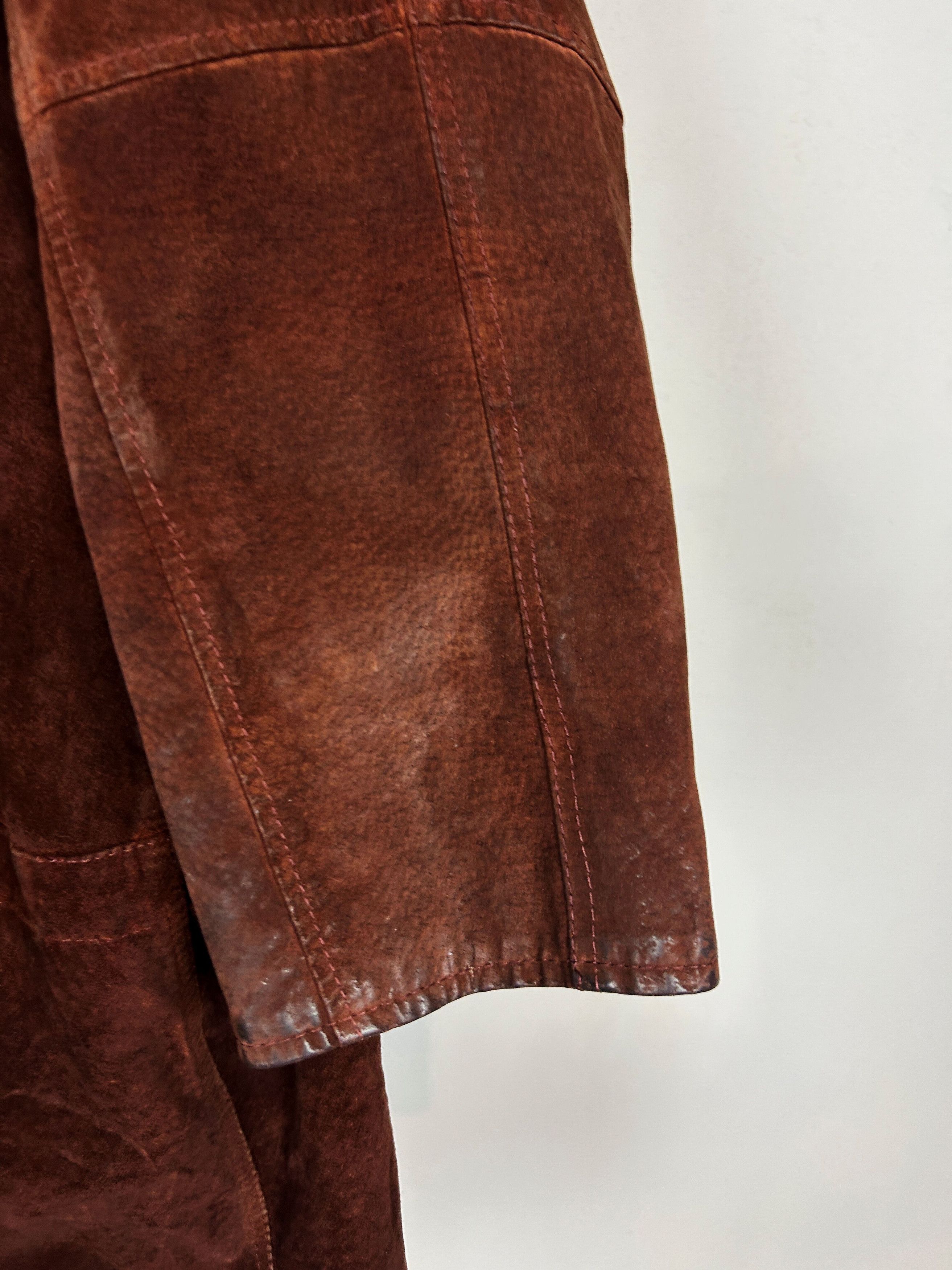 Japanese Brand Suede Leather Coat Fur Trim Vintage Luxury Brown Long Size US L / EU 52-54 / 3 - 5 Thumbnail