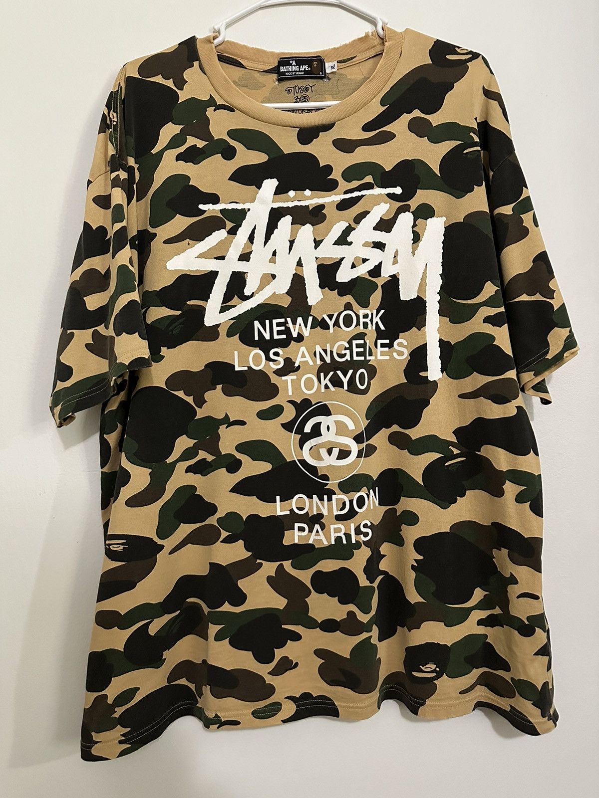 Bape Stussy BAPE x Stussy 30th Anniversary World Tour 1st Camo Tee Grailed