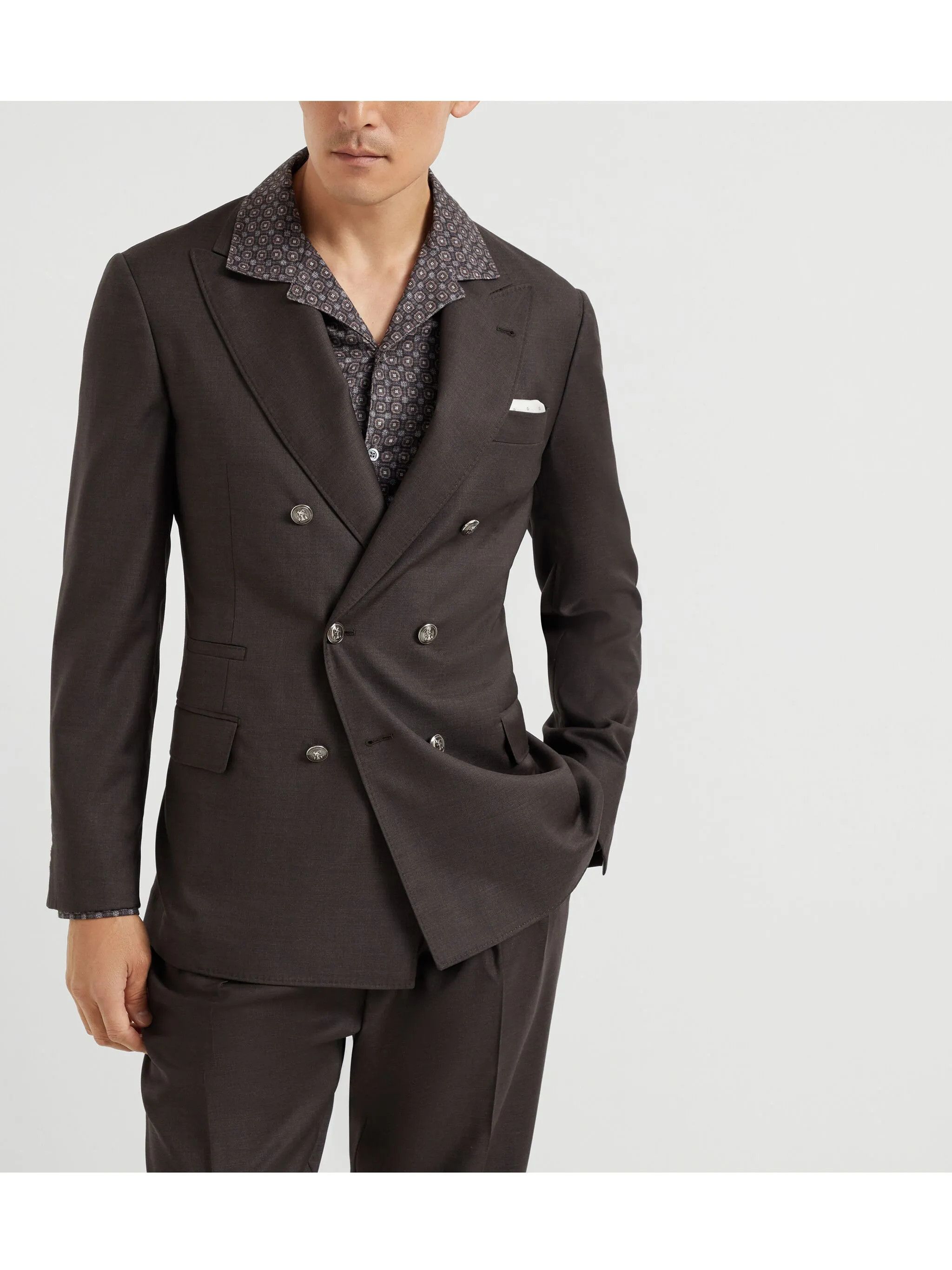 Brunello Cucinelli o1y0526 Double-breasted Blazer in Dark Brown Size US M / EU 48-50 / 2 - 3 Thumbnail