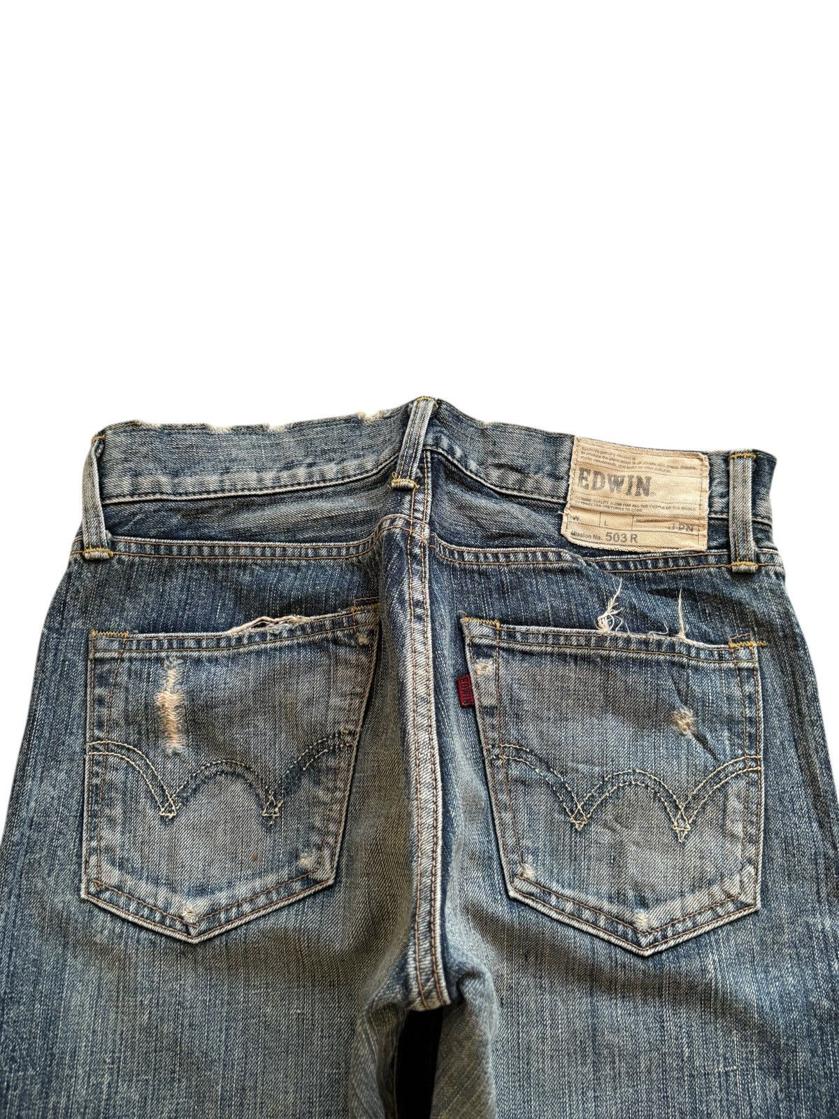 Edwin Vintage Edwin 503 Mud Wash Distressed Ripped Loose Jeans Size US 30 / EU 46 - 8 Thumbnail