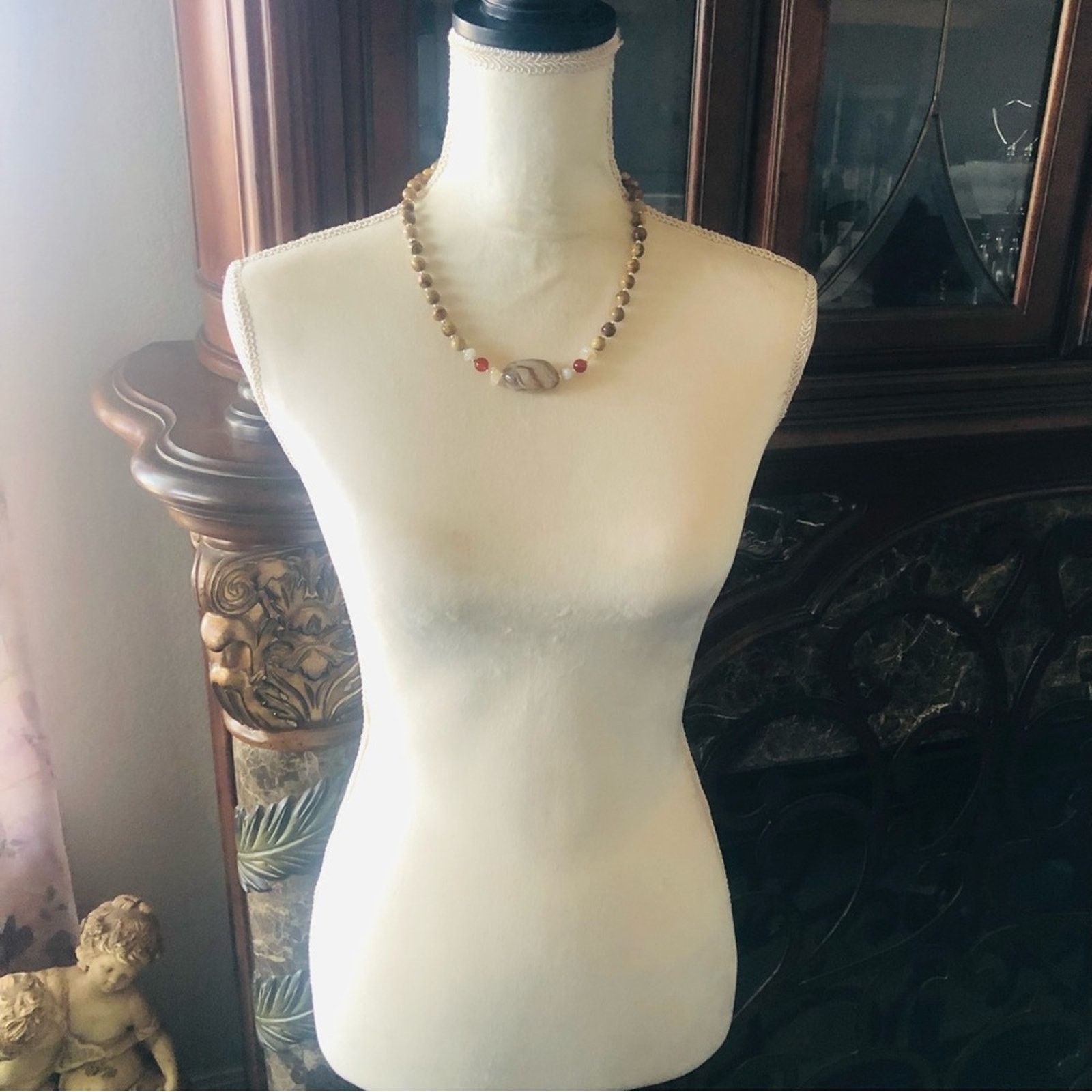 Handmade Handcrafted marble genuine jasper carnelian citrine necklac Size ONE SIZE - 4 Thumbnail