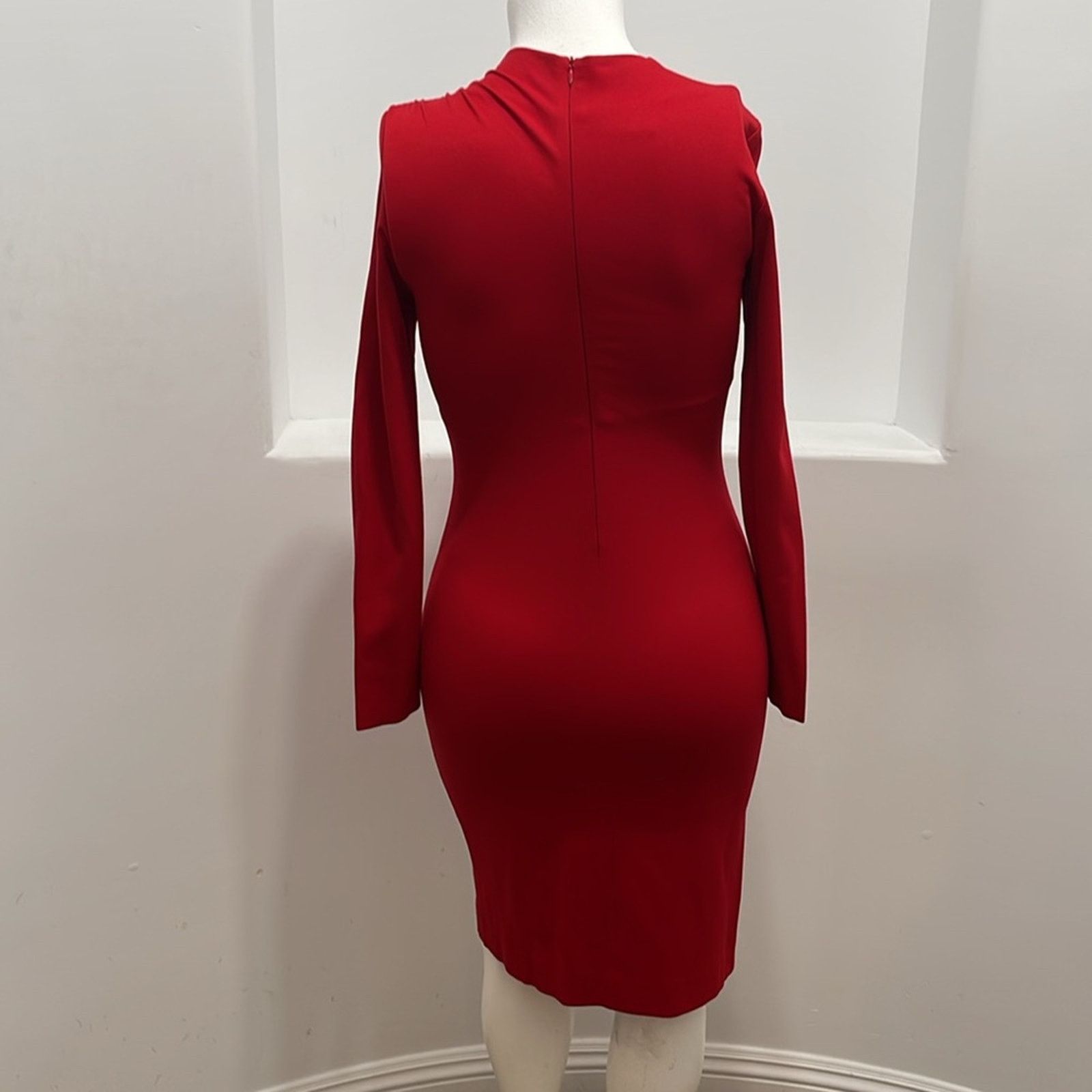 Escada Escada Red Neck Cut Out Sheath Dress Designer Size 38 Size L / US 10 / IT 46 - 13 Thumbnail