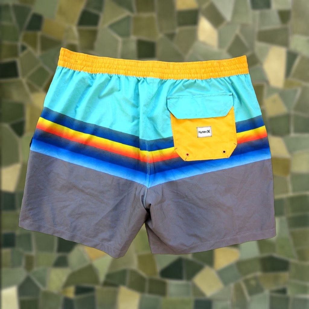 Hurley Hurley Board Short Men 38 Teal Grey Orange Stripe Stretch Pocket Surf Beach Size US 38 / EU 54 - 1 Thumbnail