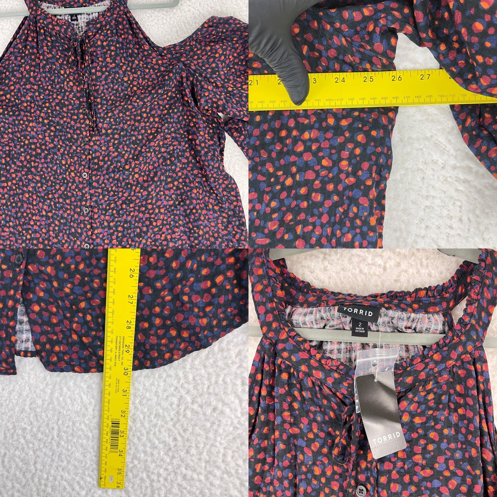 Torrid Torrid Blouse Shirt Womens Plus 2X Black Mini Dot Crinkle Gauze Cold Shoulder Tie-Front Top Size XXL / US 16-18 / IT 52-54 - 8 Thumbnail