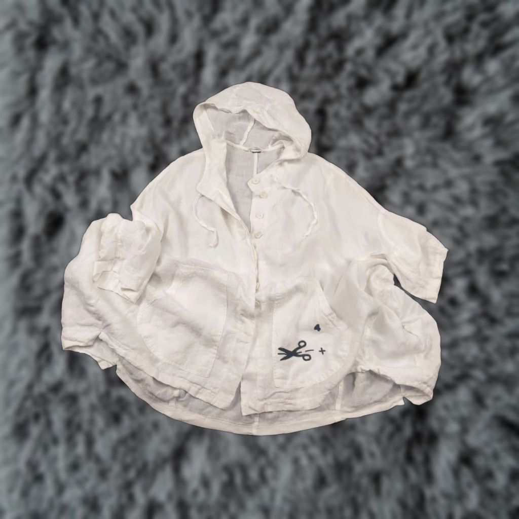 Vintage Rundholz Black label Design Asymmetric Button Hooded White Linen Oversized Jacket Size M / US 6-8 / IT 42-44 - 1 Thumbnail
