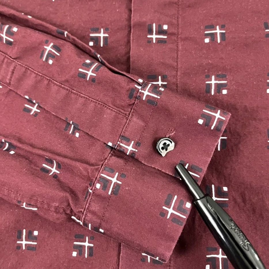 Theory Theory Shirt Mens XL Lev Cross Box Maroon Red Button-Up Long Sleeve Casual Dress Size US XL / EU 56 / 4 - 7 Thumbnail