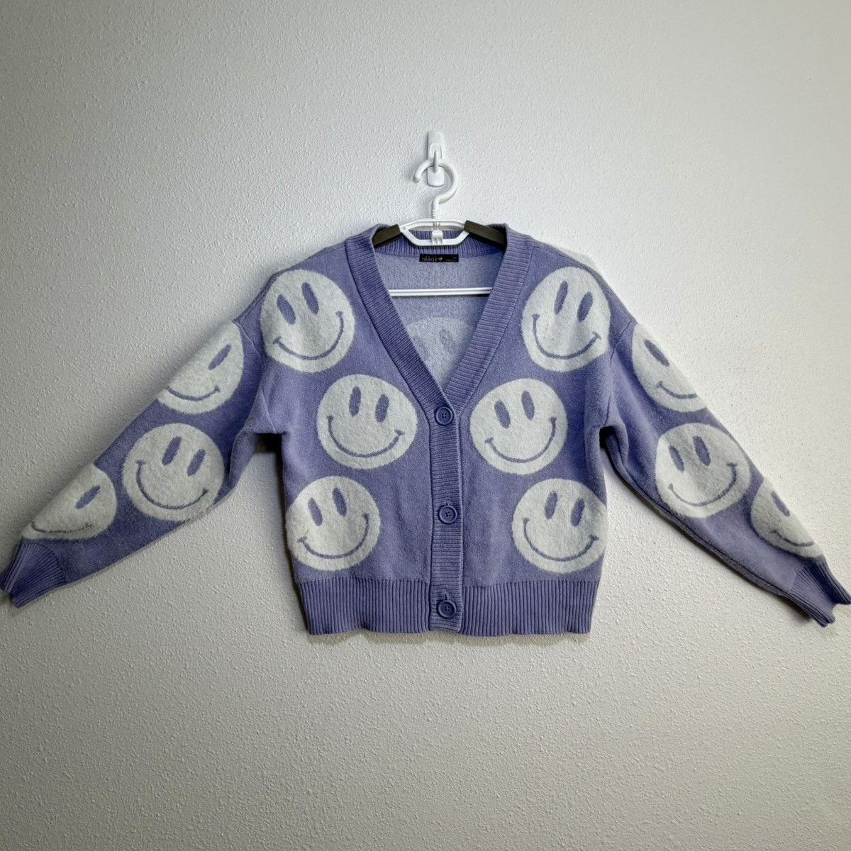 Other Nikka K Smiley Face Cardigan Sweater Juniors XS Lavender Y2K Size XS / US 0-2 / IT 36-38 - 2 Thumbnail