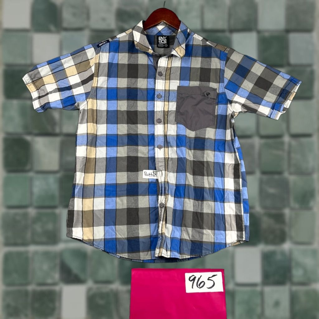 Enyce Enyce Shirt Button-Up Short Sleeve Men Medium Blue Black Check Pocket Button Up Casual Hip Hop Classic Vintage No Size US M / EU 48-50 / 2 - 1 Thumbnail