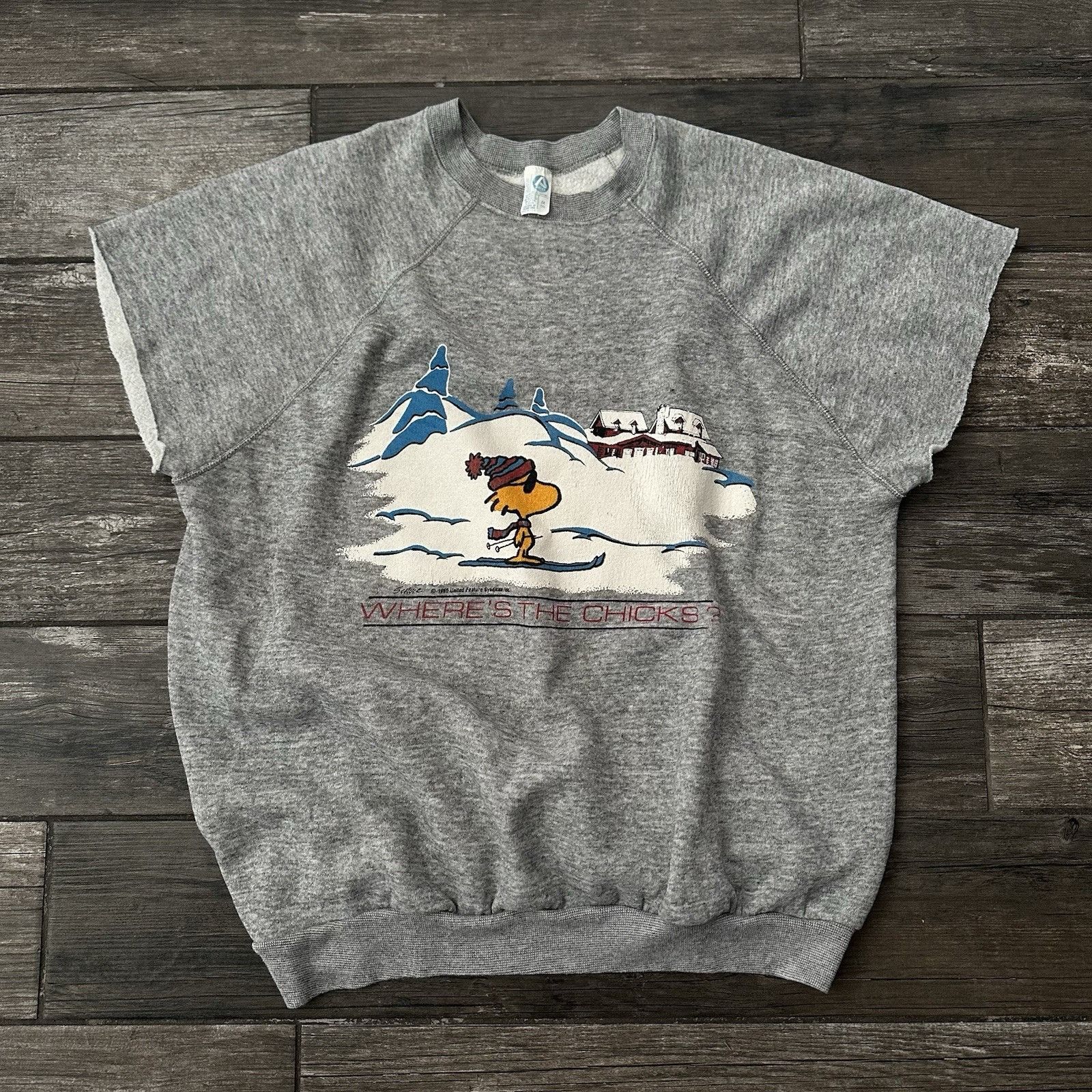 Peanuts VTG 80'S PEANUTS 'WHERE'S THE CHICKS?' WOODSTOCK SKIING GREY Size US XXL / EU 58 / 5 - 1 Thumbnail