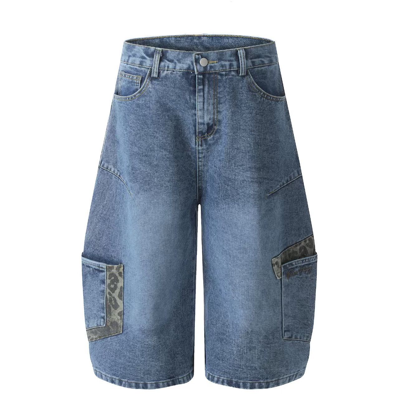 Vintage Vintage Leopard Patchwork Big Pocket Machete Denim Shorts Size US 30 / EU 46 - 1 Thumbnail