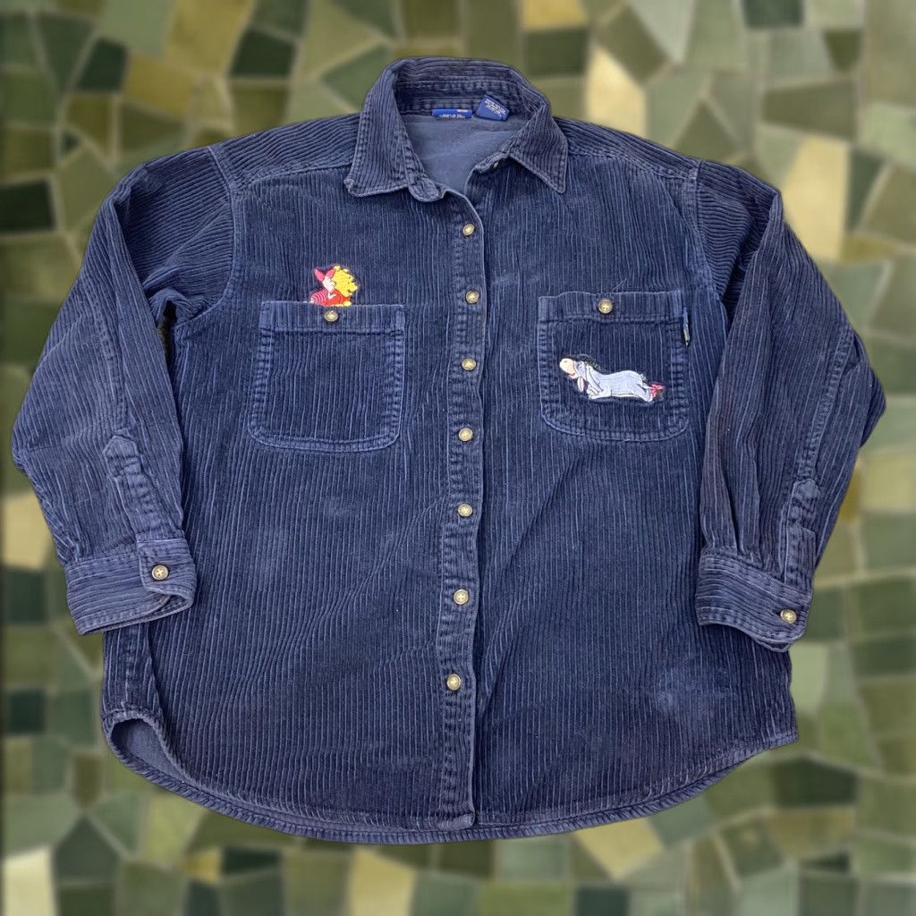 Disney VINTAGE Disney Winnie the Pooh Shirt Womens Small Corduroy Embroidered Eeyore Piglet Blue Button-Up Adult Small Womens Size S / US 4 / IT 40 - 1 Thumbnail