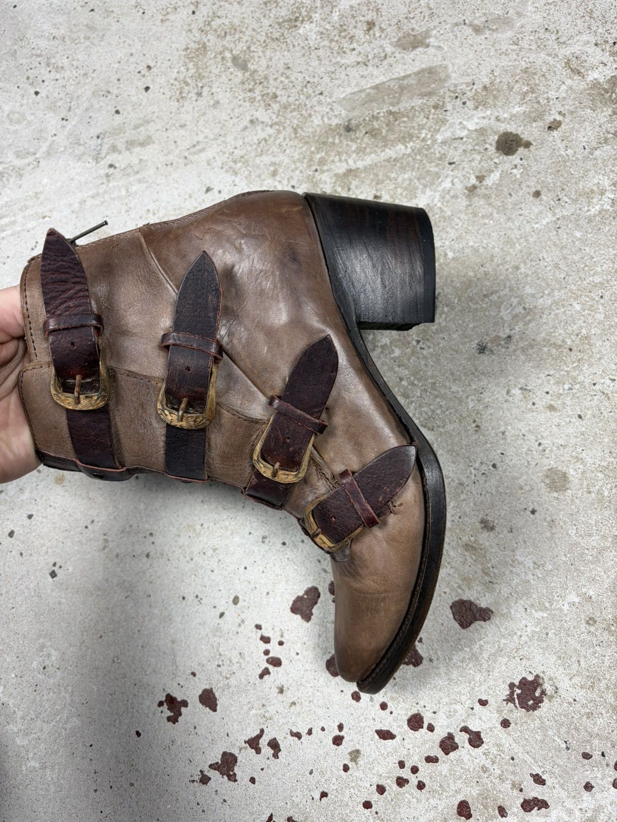 FREEBIRD Freebird by Steven Tate Stone Ankle Boots Buckle Leather Size US 7 / IT 37 - 11 Thumbnail
